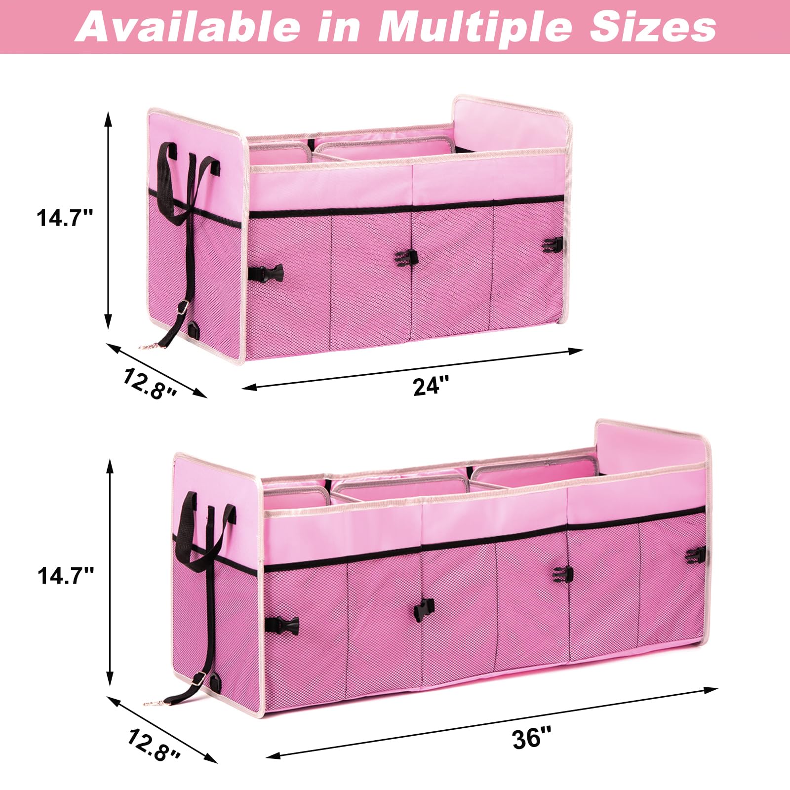 Collapsible 75L Large Capacity Car Trunk Organizer with 2 Compartments - Portable SUV Storage for Travel, Groceries & Sports Gear (Pink)