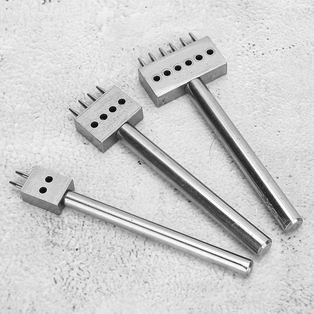 Professional Leather Stitching Tool Set - 3pcs Adjustable Spacing Hole Punch with Multiple Prong Heads (6mm) for DIY Leather Craft, Lacing & Repair | Perfect for Belts, Wallets, Bags & Leatherworking Projects