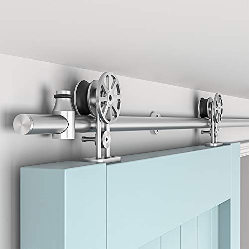 8FT Stainless Steel Sliding Barn Door Hardware Kit - Heavy Duty, Anti-Rust, Smooth & Quiet Operation for 42-48 Inch Wide Wooden Single Doors - Modern Farmhouse Style for Bedroom, Closet, or Living Room