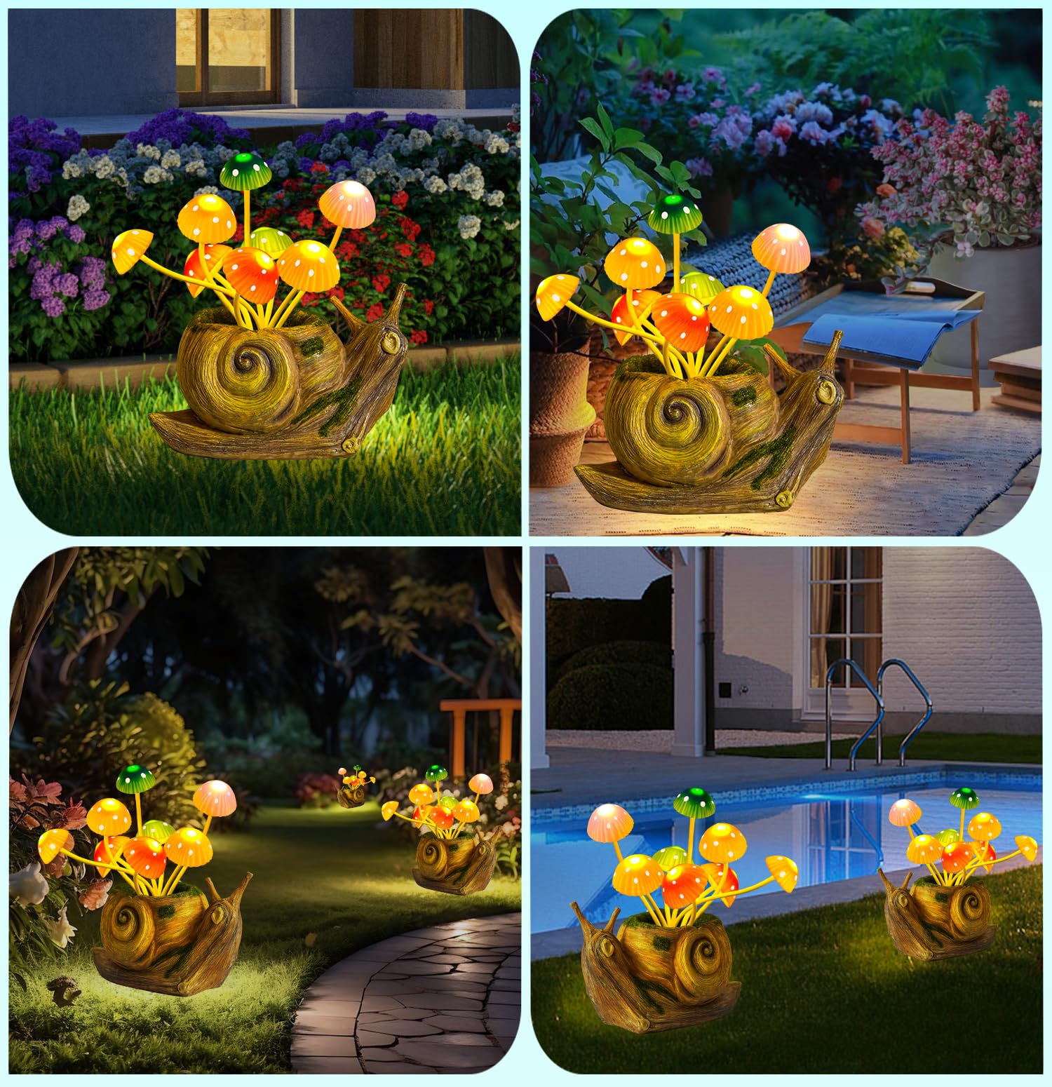 Solar Powered Garden Lights - Cute Snail & Mushroom LED Outdoor Decor for Patio, Yard, Lawn | Waterproof Solar Lights for Garden, Pathway, Backyard | Unique Birthday Gifts for Women, Mom | Perfect for Fairy Gardens, Porch Decor & Landscape Lighting