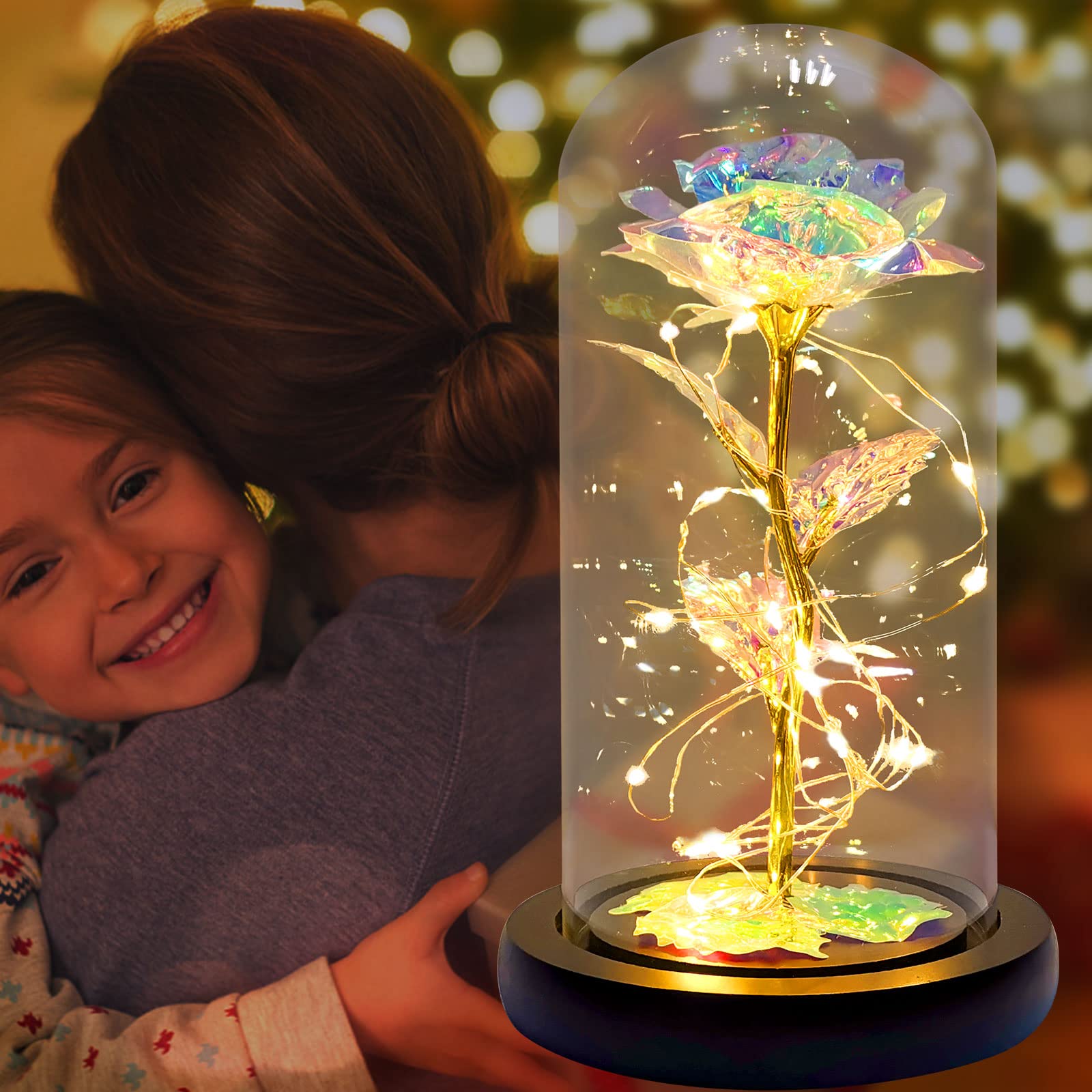 Eternal Rose in Glass Dome - Best Gift for Mom, Wife & Girlfriend - Never Fade Rose Light for Mother's Day, Anniversary, Birthday & Valentine's Day - Perfect Romantic Home Decor & Thoughtful Present for Women
