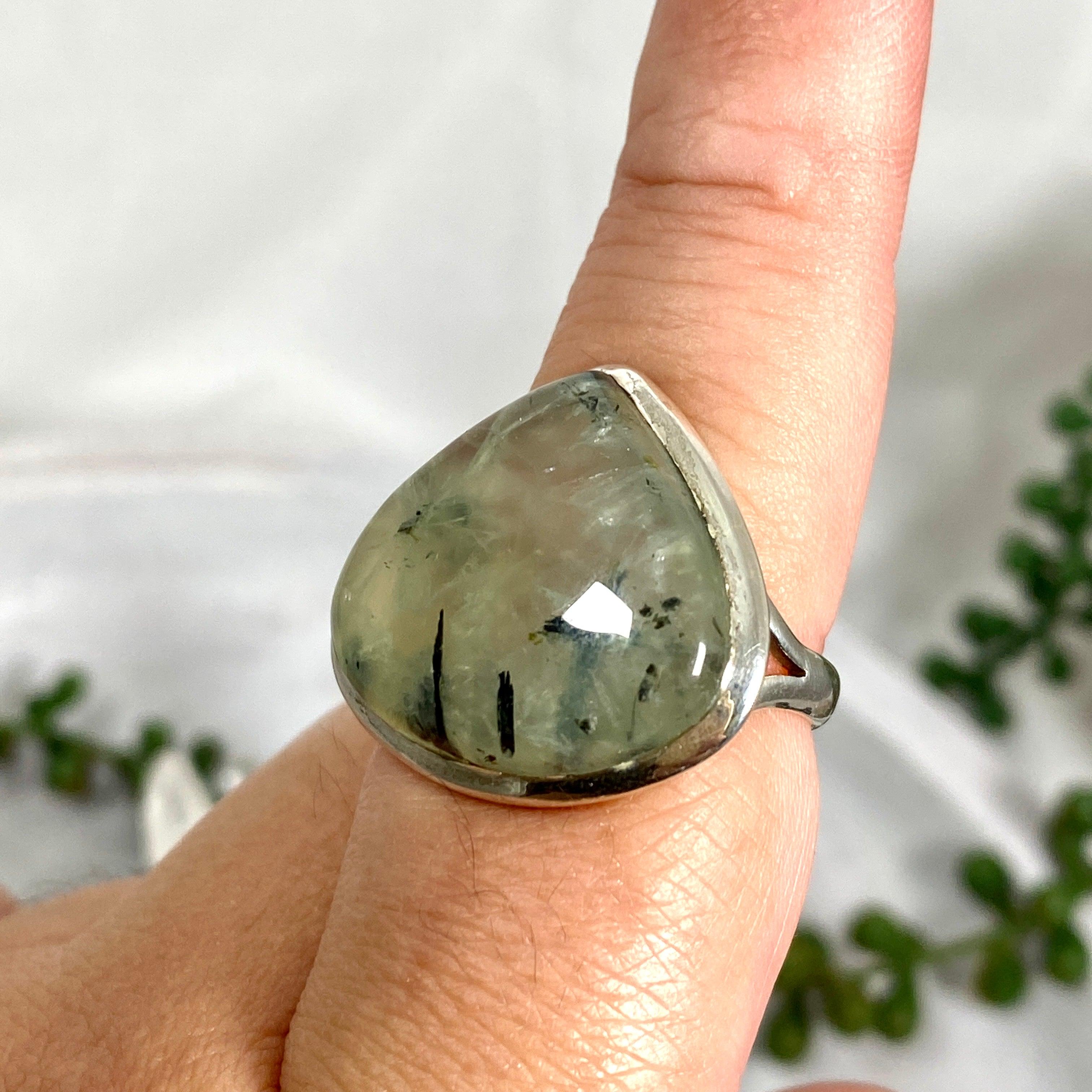 Prehnite Teardrop Ring - Sterling Silver 925, Size 9, Elegant Dangle Jewelry for Women (KRGJ2098) | Perfect for Weddings, Parties & Special Occasions