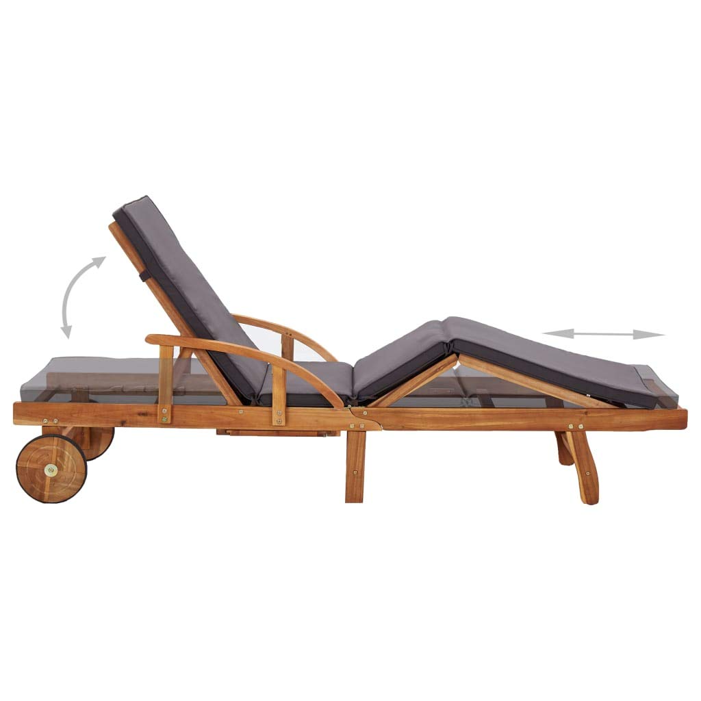 Premium Acacia Wood Outdoor Chaise Lounge Chair with Cushions - Adjustable Reclining Patio Sun Lounger 78.7
