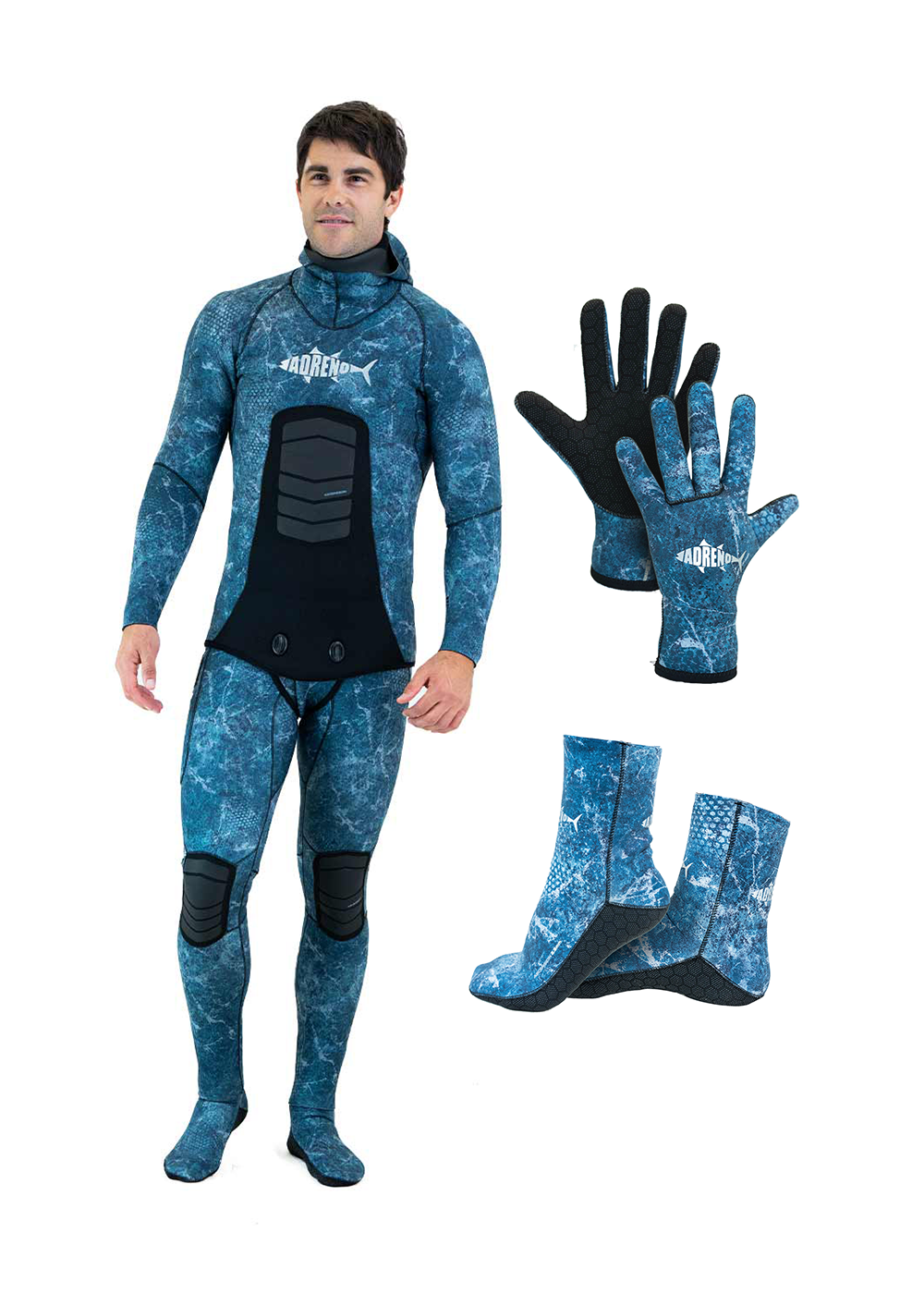 Adreno Men's Ascension 3.5mm Two Piece Wetsuit with Diving Gloves & Socks Set - Scuba Diving, Snorkeling & Water Sports Gear for Cold Water Protection