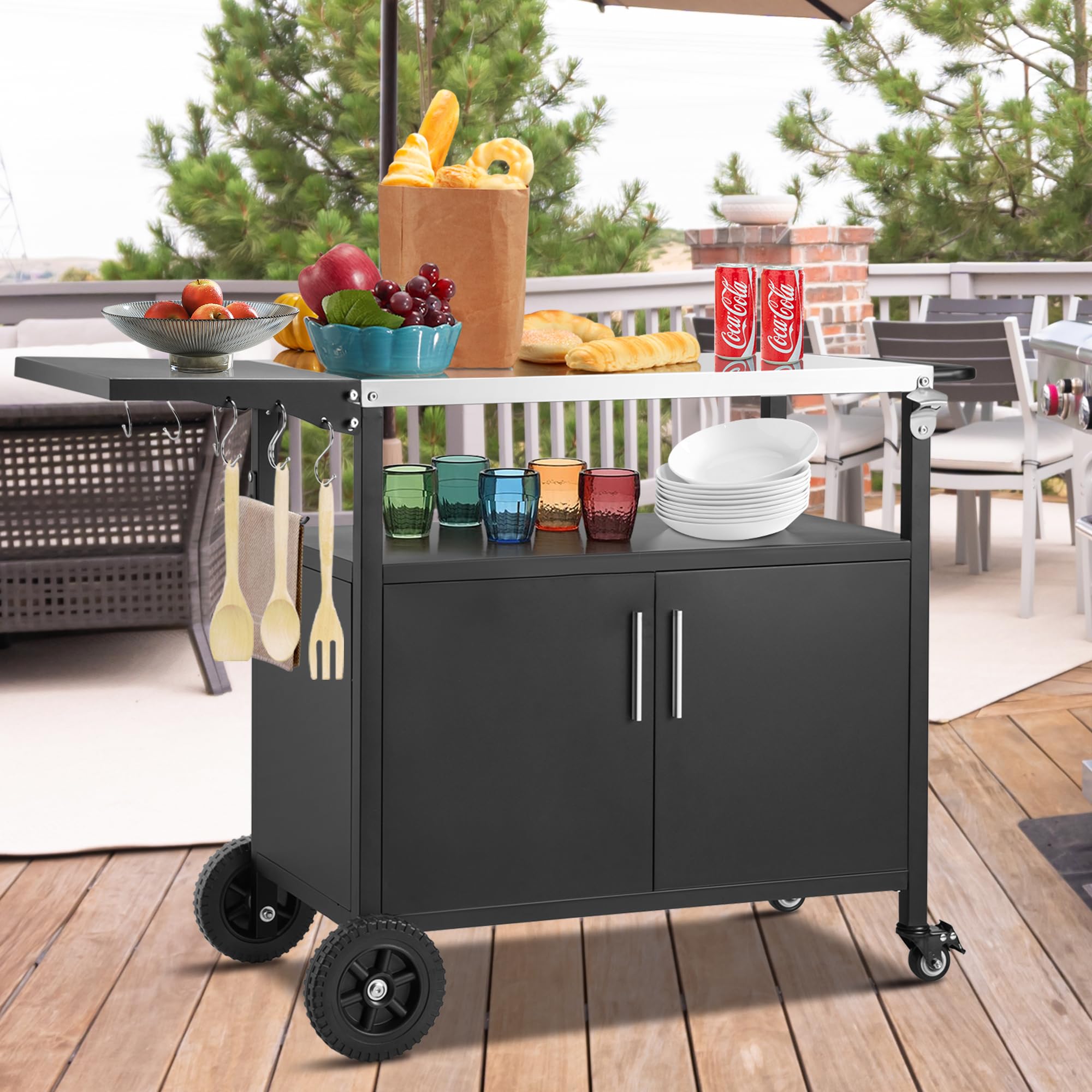 **Outdoor Grill Cart with Storage & Wheels - Portable BBQ Kitchen Island, Pizza Oven Table & Food Prep Station for Patio, Backyard, Garden, and Camping**