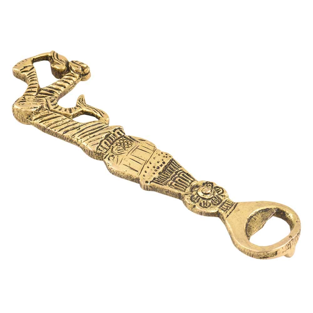 Vintage Indian Brass Beer Bottle Opener with Tiger & Floral Design - Gold Bar Tool for Opening Bottles & Cans - Unique Gift for Home Bars, Parties & Outdoor BBQs