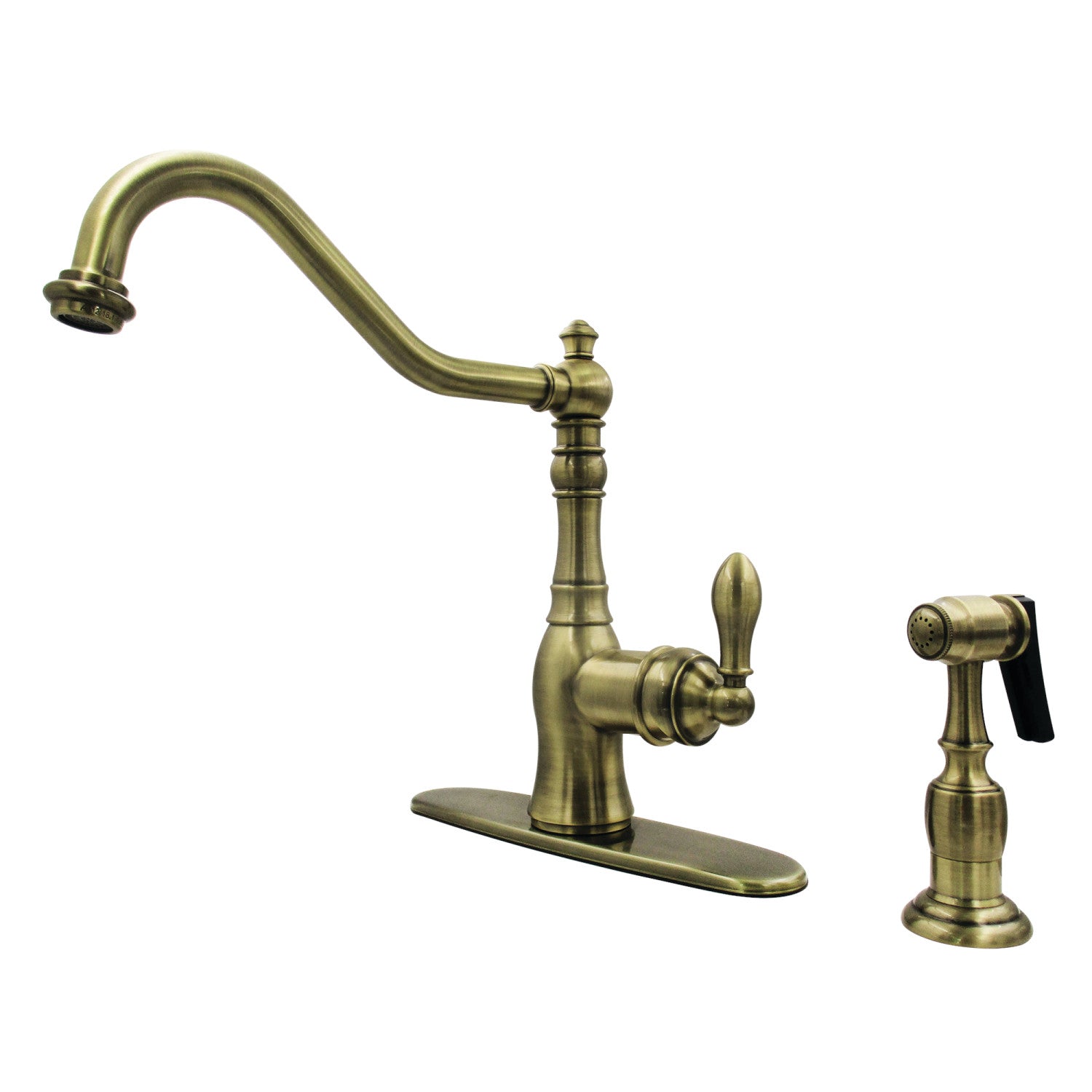 American Classic GSY7703ACLBS Single Handle Deck Mount Kitchen Faucet with Brass Side Sprayer in Antique Brass Finish - Perfect for Farmhouse, Vintage, or Rustic Style Kitchens