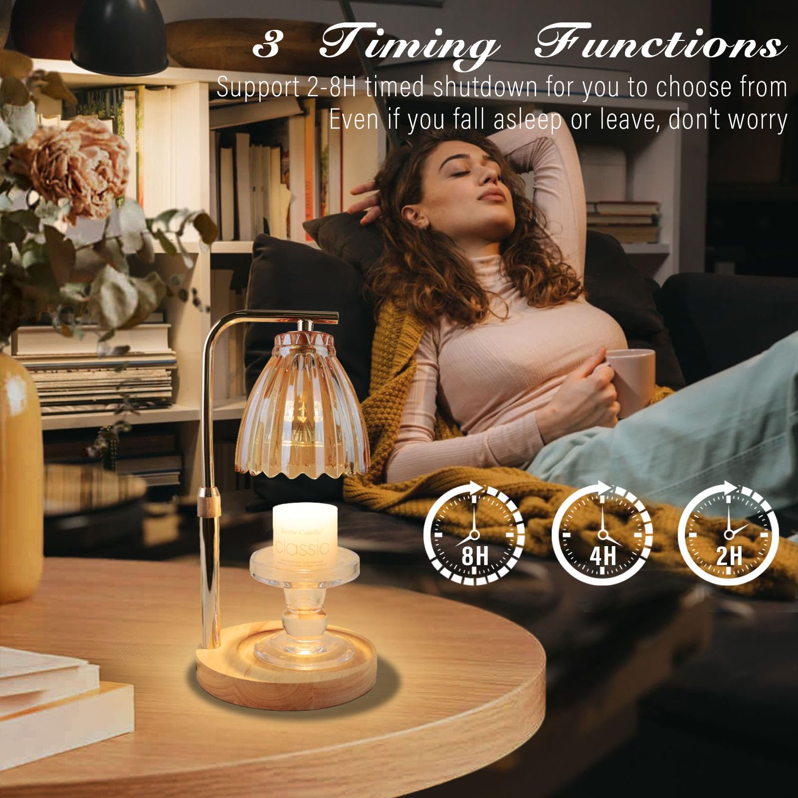50W Candle Warmer Lamp with Timer - Adjustable Height Coffee Mug & Wax Warmer for Home, Office, Desk Decor - Perfect Gift for Women & Men (Includes 2 Bulbs) - Ideal for Aromatherapy, Relaxation, and Creating Cozy Ambiance
