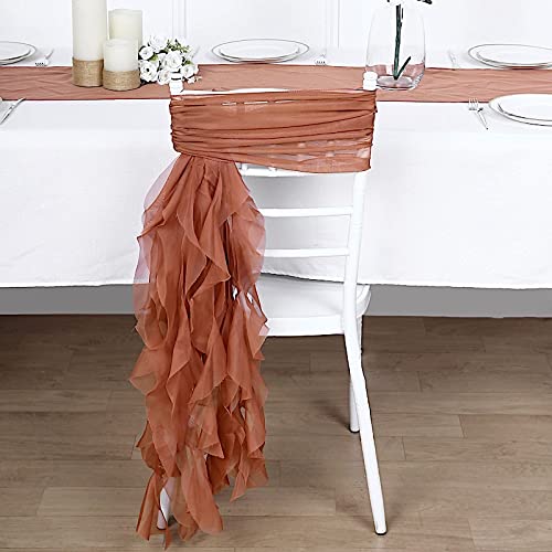 50 Premium Terracotta Curly Chiffon Chair Covers with Sashes - Elegant Wedding, Party & Reception Decorations - Perfect for Banquet Halls, Garden Ceremonies & Special Events