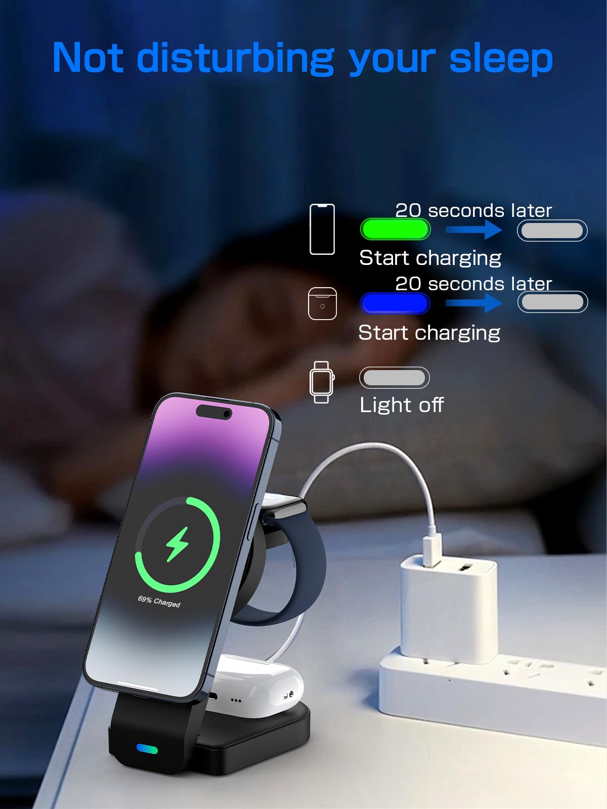2025 3-in-1 Magnetic Wireless Charging Station - 18W Fast Foldable Charger Stand Compatible with iPhone 16/15/14/13/12 Series, Apple Watch & AirPods | Portable MagSafe Charging Dock for Home, Office & Travel - Black