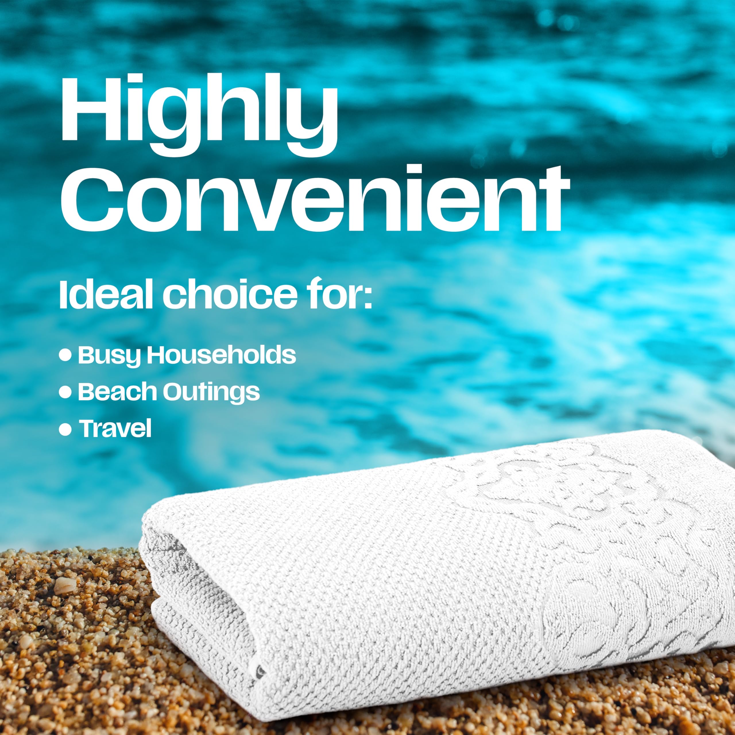 Premium Turkish Cotton Bath Towels Set of 6 - Ultra Soft & Highly Absorbent Luxury Towels (1 Bath, 1 Hand, 4 Washcloths) - Lightweight & Quick-Drying for Spa, Bathroom & Beach Use - White