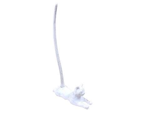Handcrafted Nautical Decor Whitewashed Cast Iron Sitting Cat Kitchen Paper Towel Holder 19