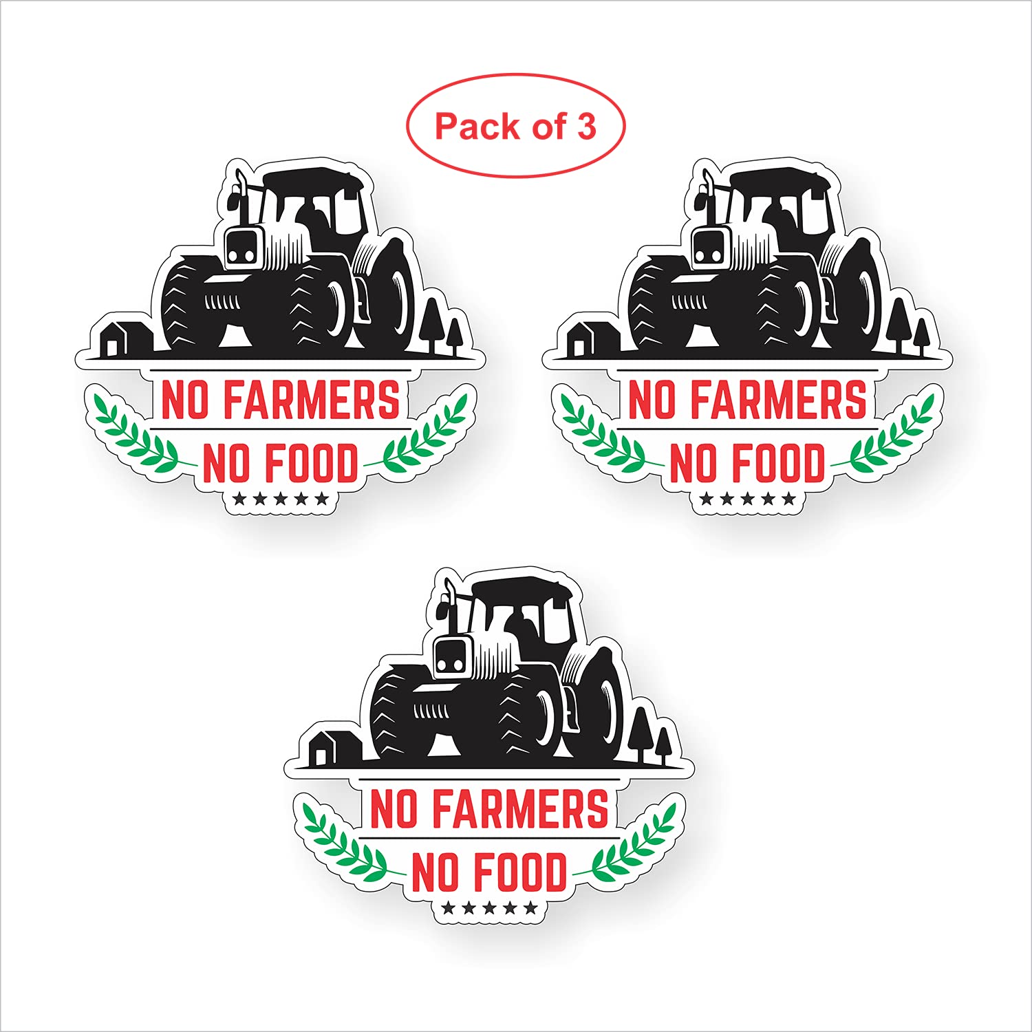 Printjas No Farmers No Food Car & Motorcycle Stickers - Pack of 3 - Waterproof Vinyl Decals for Bumpers, Laptops, Helmets & Windows