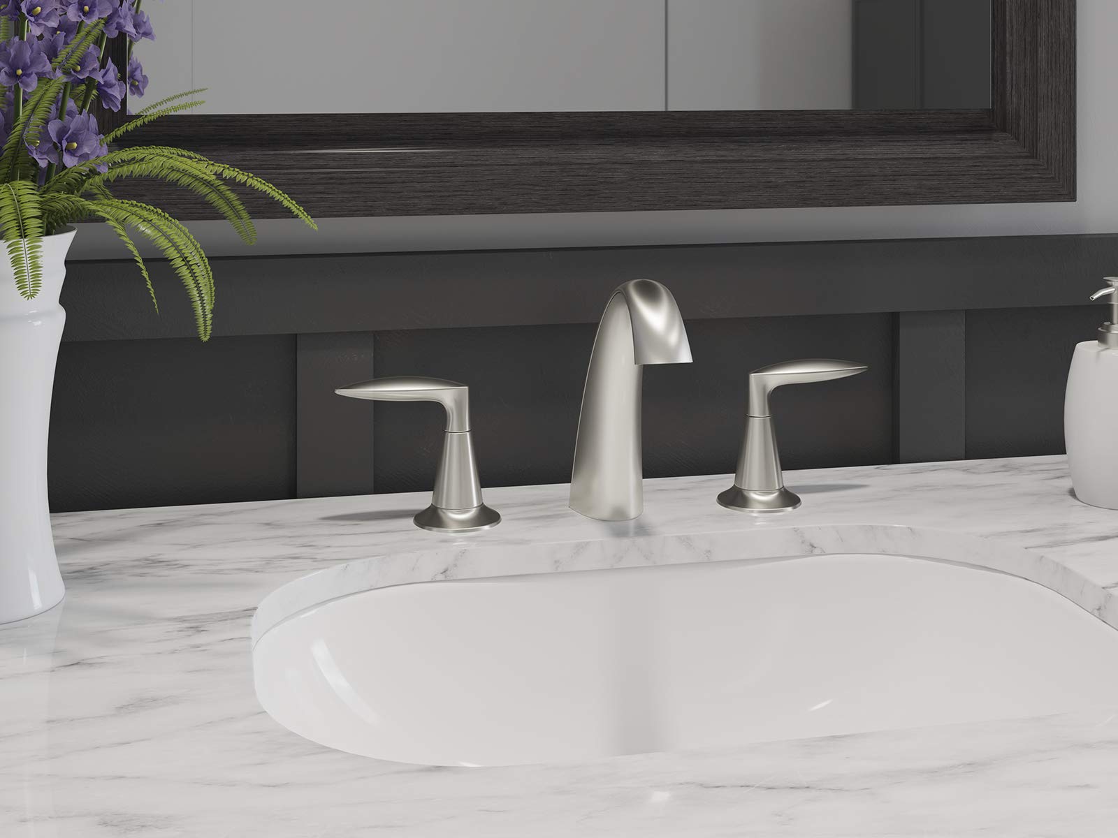 KOHLER K-45102-4-BN Alteo 2-Handle Widespread Bathroom Sink Faucet with Metal Drain - Brushed Nickel Finish for Modern Vanities & Powder Rooms | Durable & Stylish Bathroom Upgrade