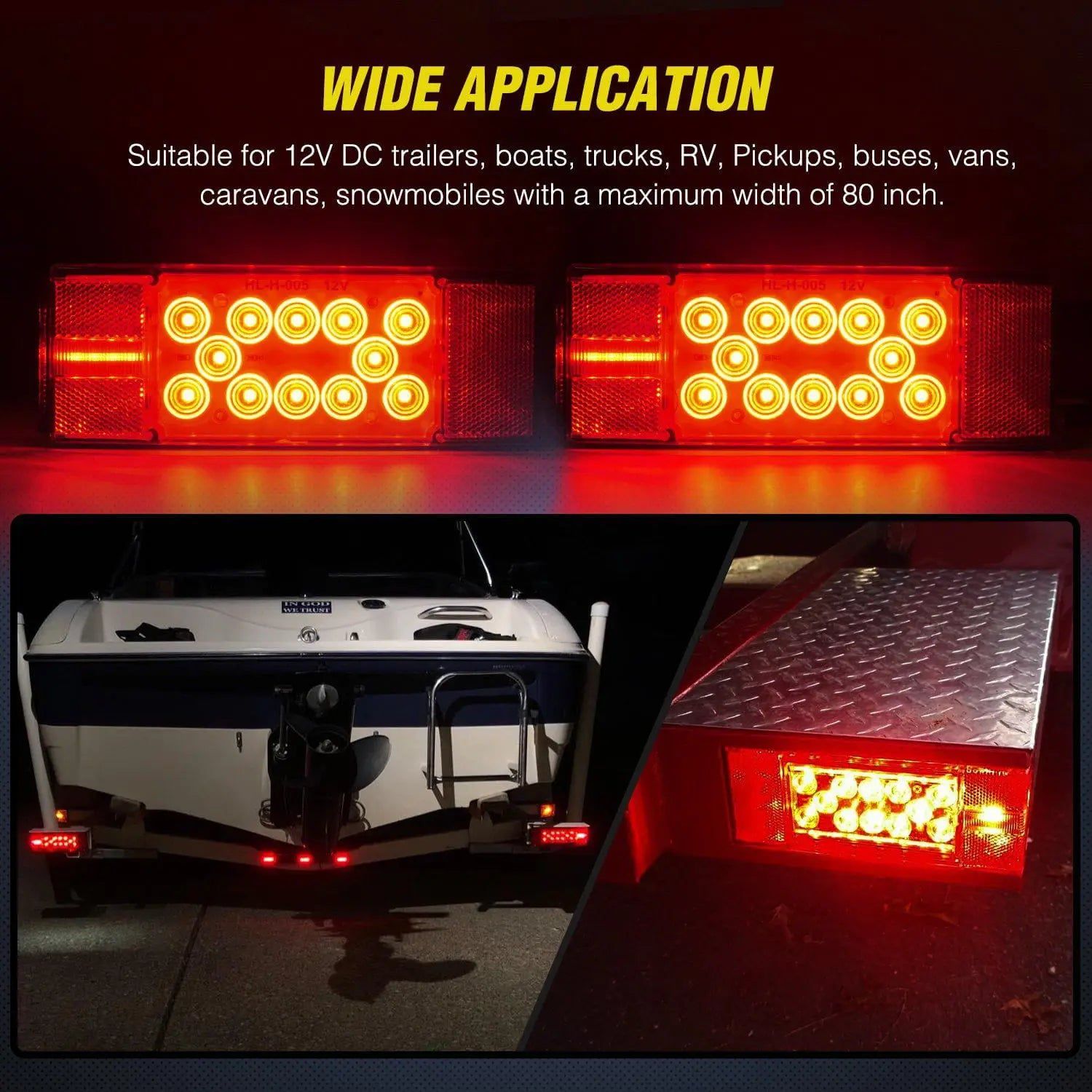 Waterproof Low Profile Rectangular LED Trailer Lights Kit - Submersible LED Tail Lights for Boat Trailers, Utility Trailers & Dump Trailers - Durable & Bright for Safe Night Towing