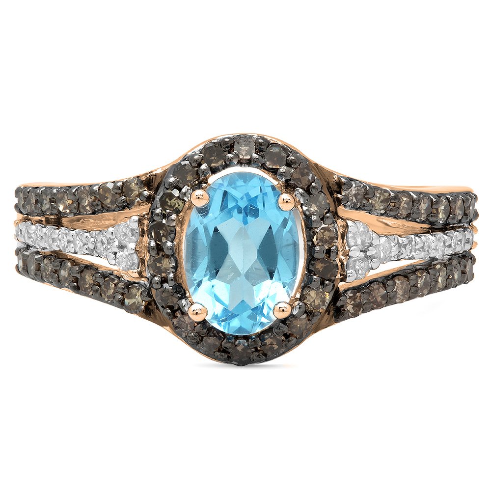 Dazzlingrock 14K White Gold Blue Topaz Champagne & White Diamond Halo Bridal Engagement Ring for Women - Perfect for Proposals, Weddings & Anniversary Gifts