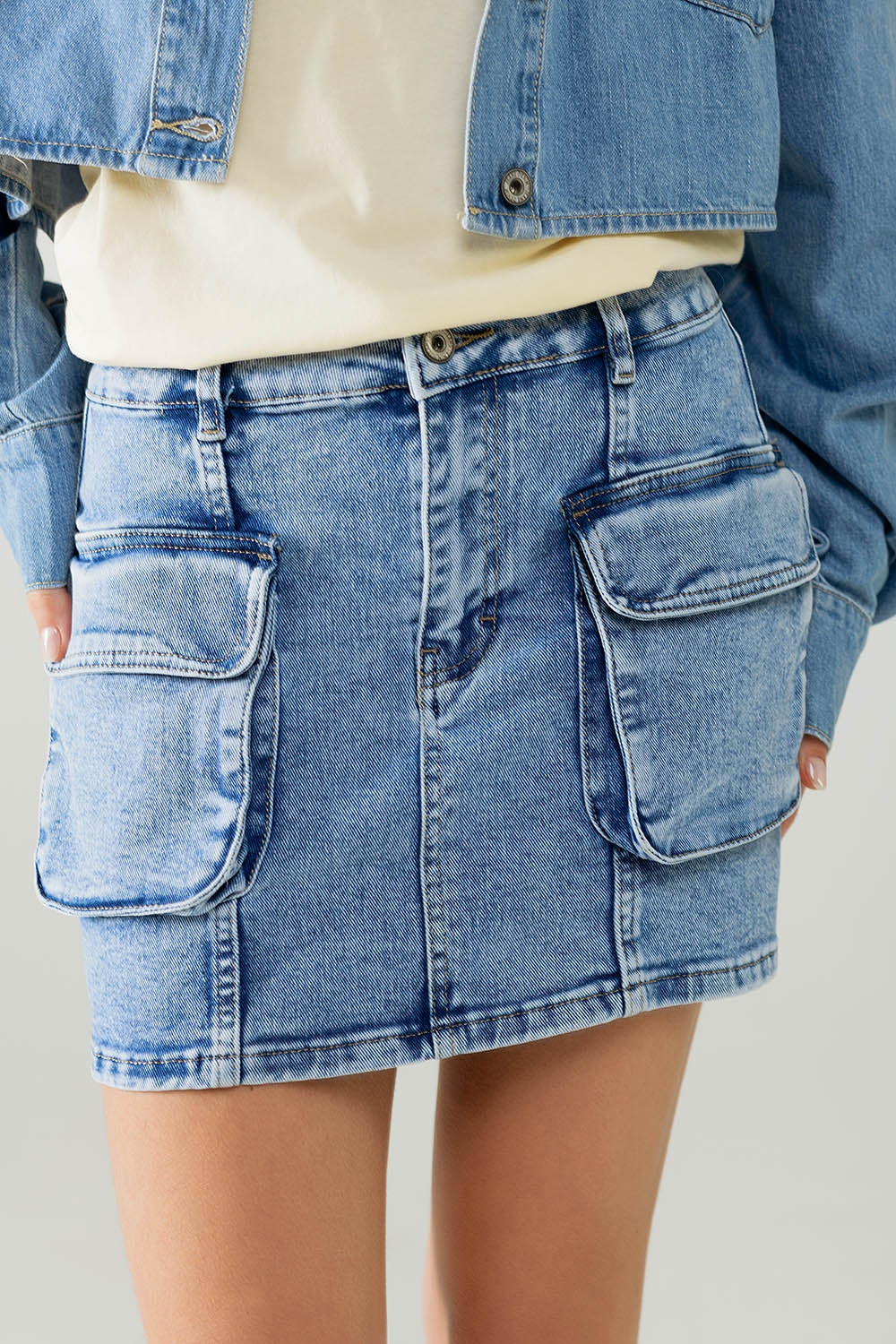 Mini Cargo Skirt for Women - Washed Denim with Pockets - Casual Streetwear, Summer Outfits, and Festival Fashion