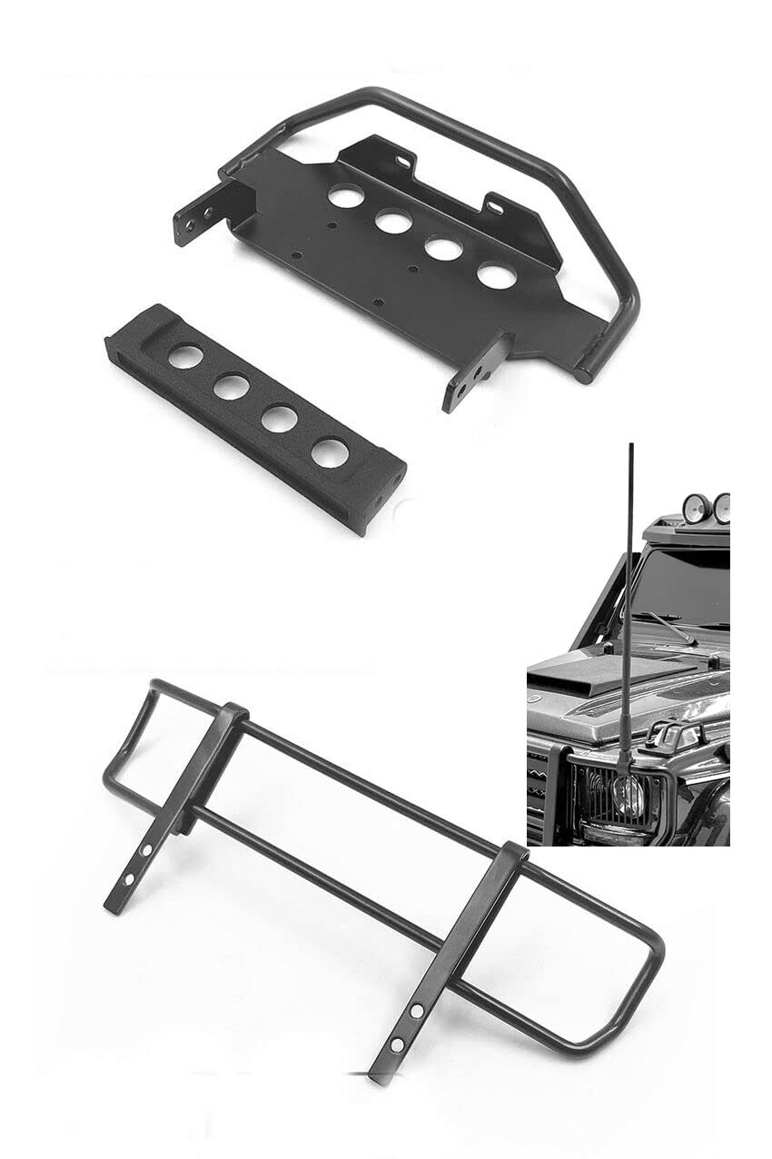 TRX6 6X6 G63 G500 RC Car Metal Front Lower Bumper Replacement Part + Upper Bumper & Antenna - Off-Road Crawler Upgrade Accessories for Traxxas TRX-6, Mercedes G-Class RC Models (Color: Front Lower Bumper) | Durable Aluminum Alloy Bumper Set for Rock Crawling & Trail Adventures