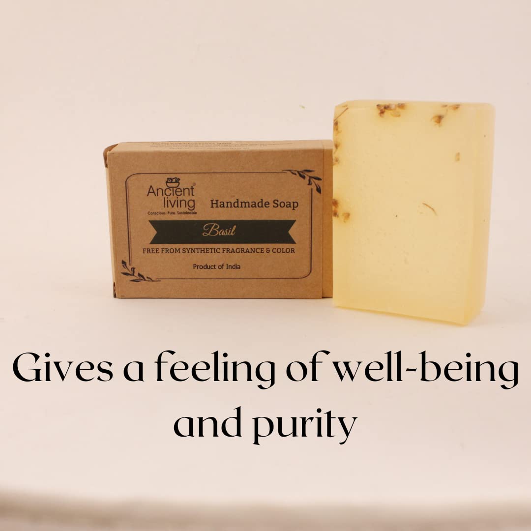 Ancient Living Basil Luxury Handmade Soap - Natural Bath, Body & Face Cleanser for Dry & Combination Skin (2-Pack, 100g Each) | Perfect for Spa Day, Gift Sets & Organic Skincare Routines