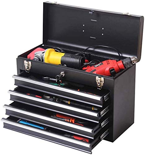 INTBUYING 4-Drawer Heavy Duty Metal Tool Box with Lock - Large Hardware Storage Organizer for Tools & Equipment - Perfect for Workshops, Garages & Job Sites