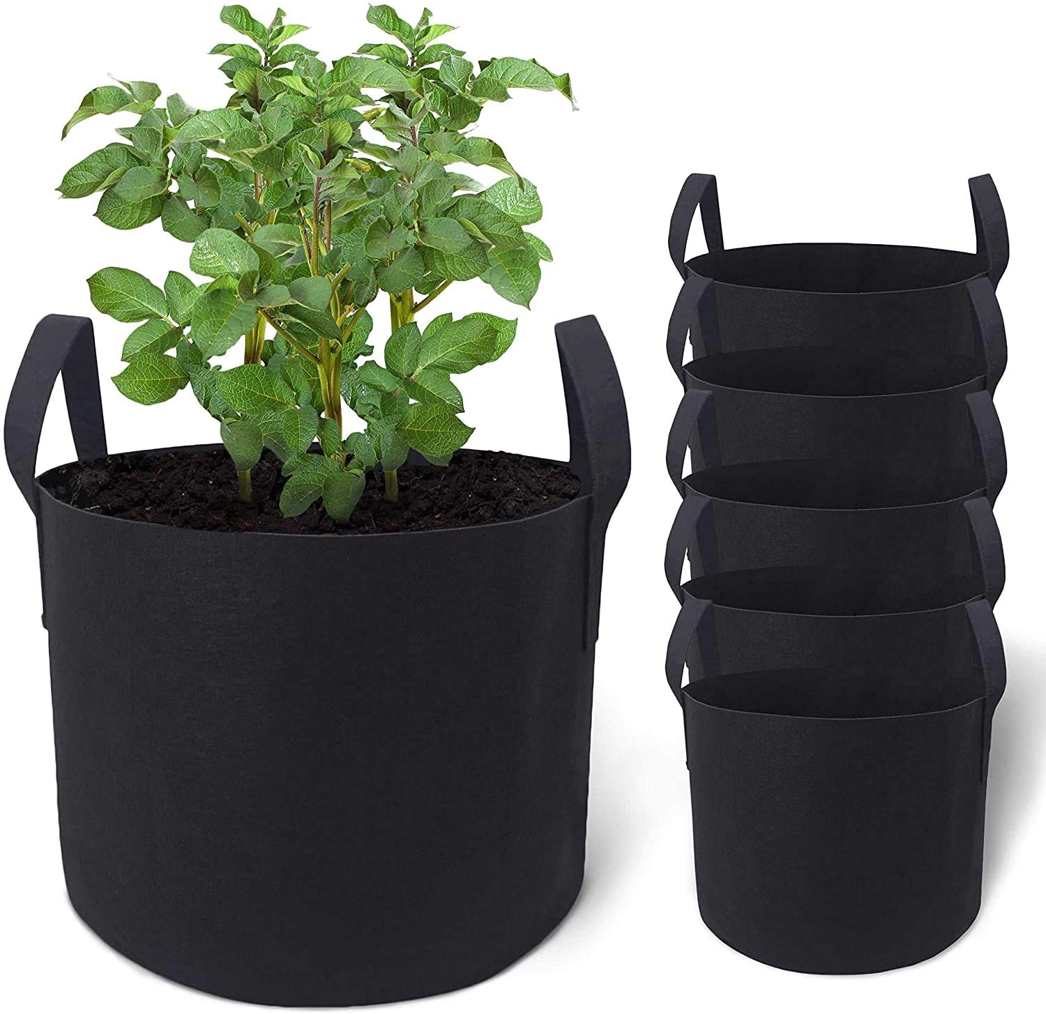 **5-Pack Heavy Duty 5 Gallon Aeration Fabric Grow Bags with Handles - Durable Plant Grow Bags for Vegetables, Fruits, Herbs & Flowers - Ideal for Indoor & Outdoor Gardening, Balcony, Patio & Greenhouse Use**