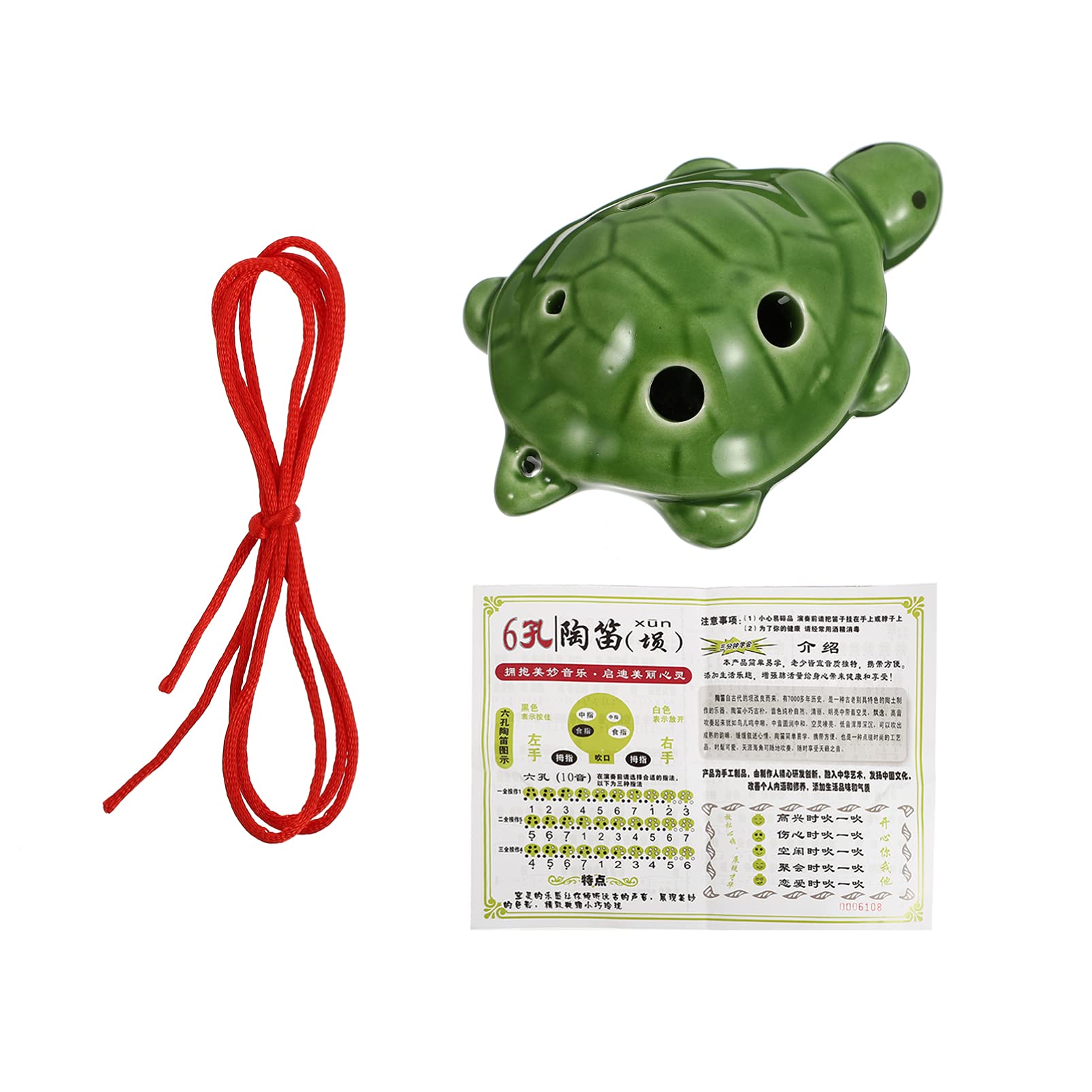 6 Hole Ceramic Ocarina Turtle Shape - Alto Key Musical Instrument for Beginners, Kids & Adults - Portable Ocarina Toy for Music Lovers, Gifts & Outdoor Activities