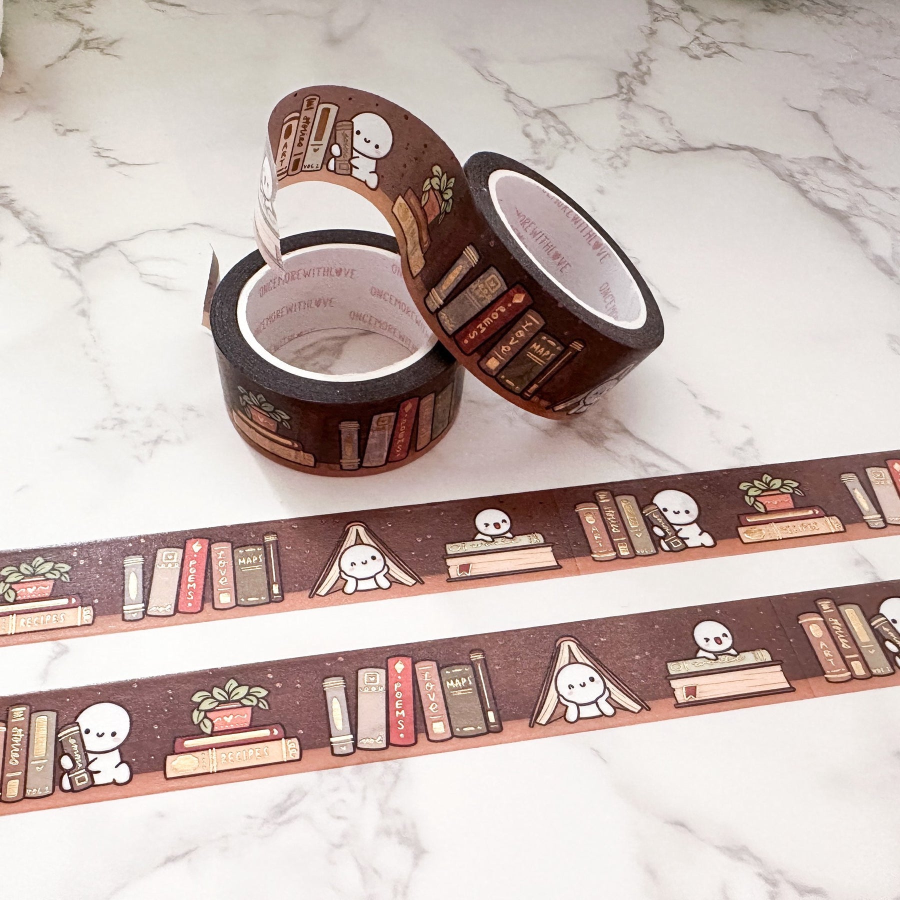 Vintage Bookshelf Washi Tape - Decorative Japanese Paper Tape for Scrapbooking, Journaling, Bullet Journal, Planner, Gift Wrapping & DIY Crafts - Perfect for Book Lovers & Stationery Enthusiasts