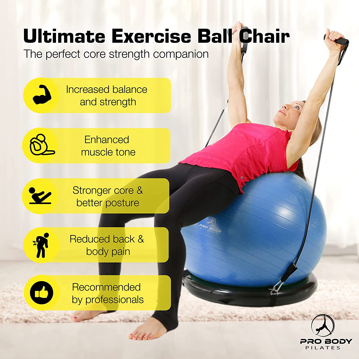 Best Exercise Ball Chair with Stable Base & Resistance Bands - Ergonomic Office & Home Workout Seat for Yoga, Fitness, and Posture Correction