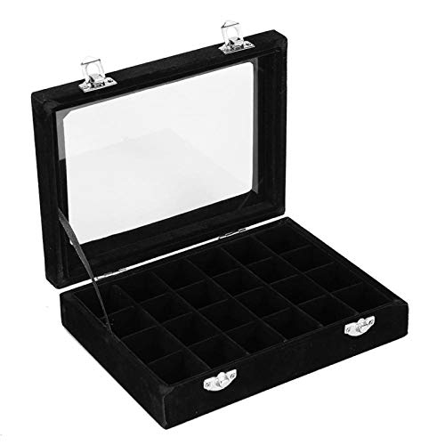 24 Grids Clear Empty Nail Art Storage Box - Rhinestone Jewelry Organizer Case for Beads, Crystals & Nail Decorations (Black) | Perfect for Salon, Home DIY & Professional Nail Artists
