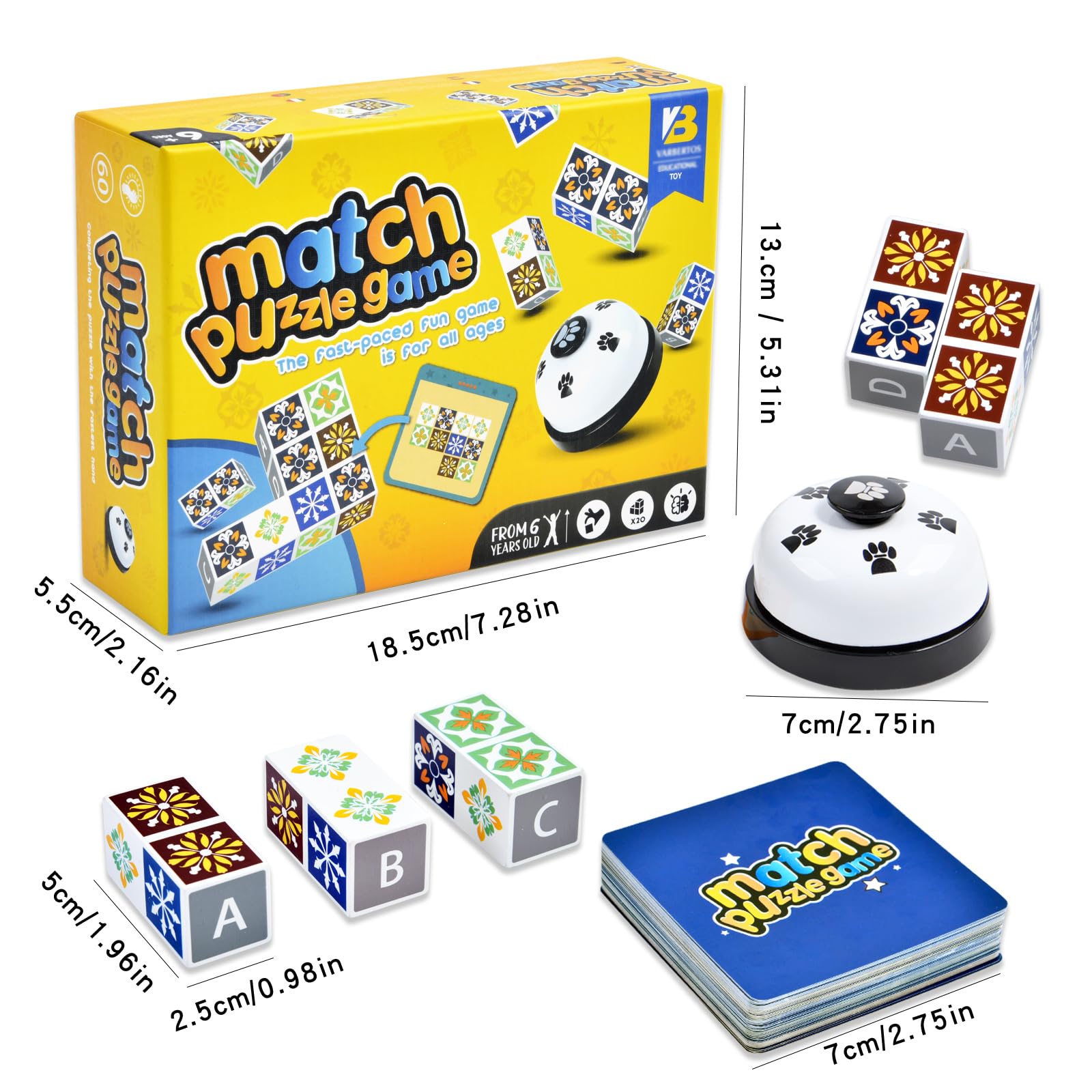 Wooden Match Puzzle Game - Fun Family Board Game for Kids & Adults - Educational Block Matching Cubes for Brain Training & Party Nights