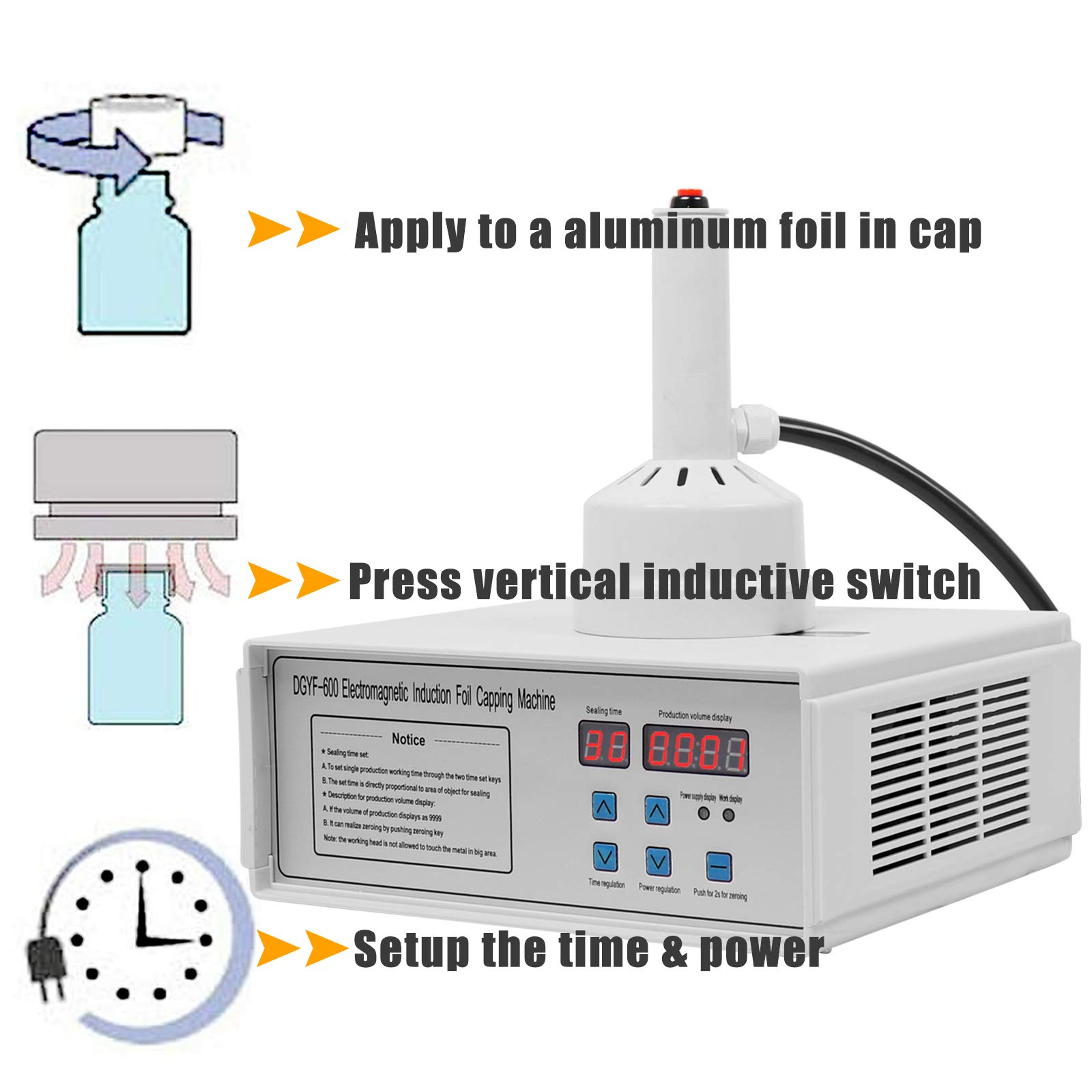 Portable 110V Induction Sealing Machine for Bottles (20mm-100mm) - Handheld Cap Sealer for White Plastic Bottles | Perfect for Home Brewing, DIY Cosmetics & Small Business Packaging