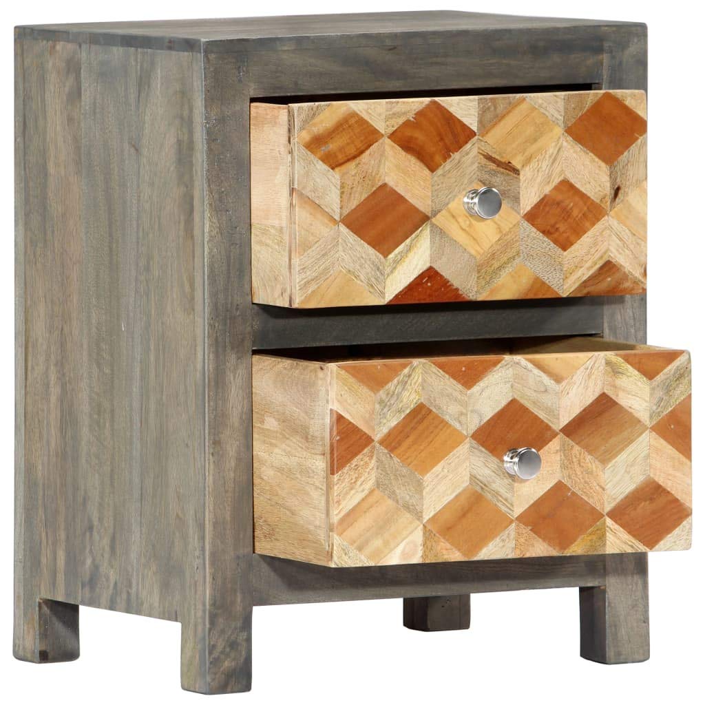 FAMIROSA Nightstand with Drawer, Solid Mango Wood Bedside Table, 15.8x11.8x19.7 Inches, Gray - Perfect for Bedroom, Living Room, or Office Storage