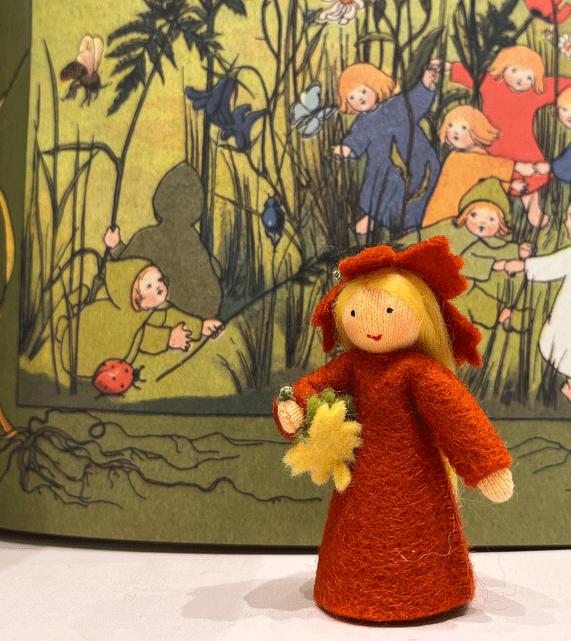 Handmade Waldorf Felt Doll - Autumn Leaf Design for Olive Skin Tones | Perfect Waldorf Education Toy, Nature-Inspired Play & Seasonal Home Decor