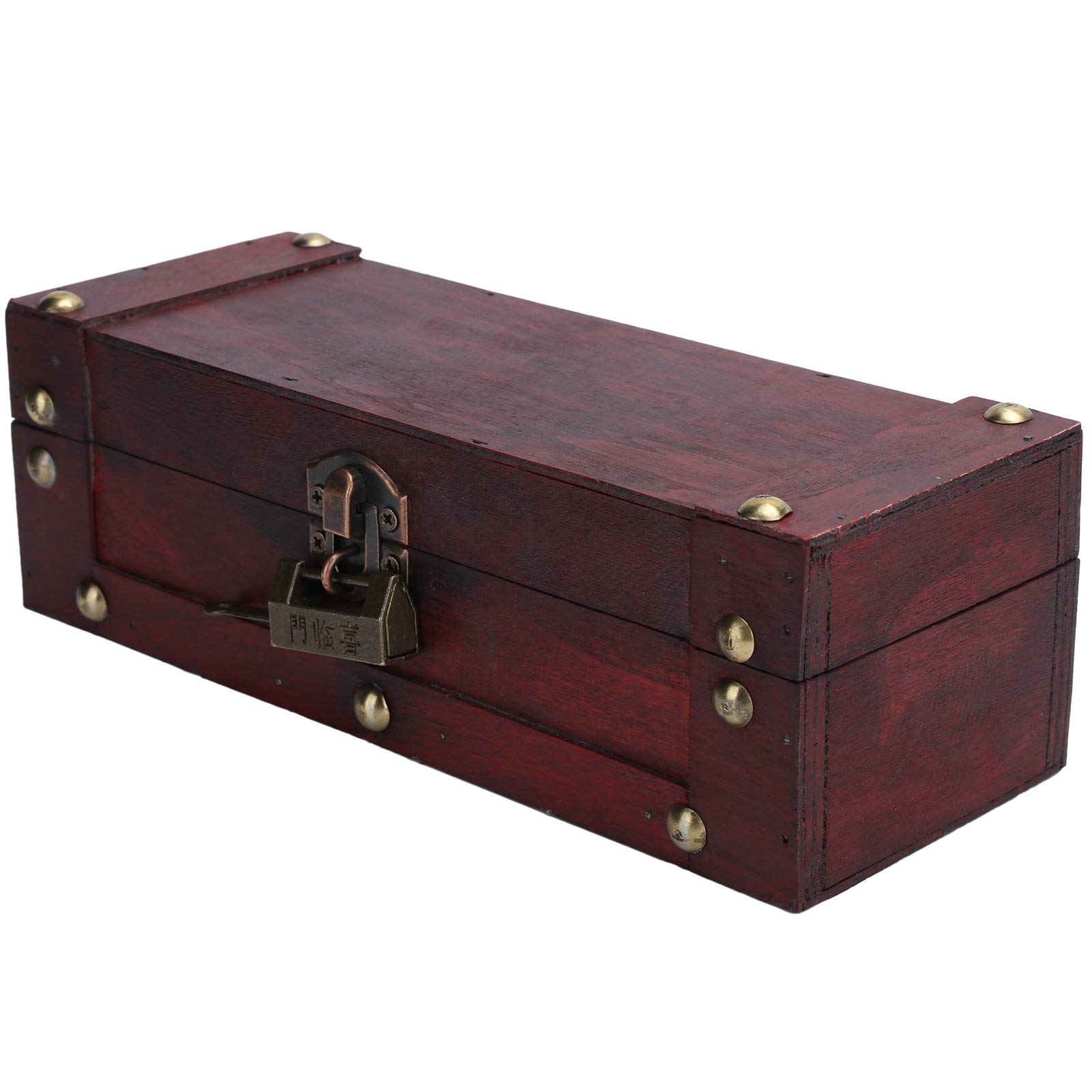 Vintage Wooden Jewelry Storage Box with Retro Lock Design - Decorative Home Organizer for Jewelry, Rings & Accessories - Perfect for Photography Props, Birthday Gifts & Home Décor (6702-GK Red Xilinmen)