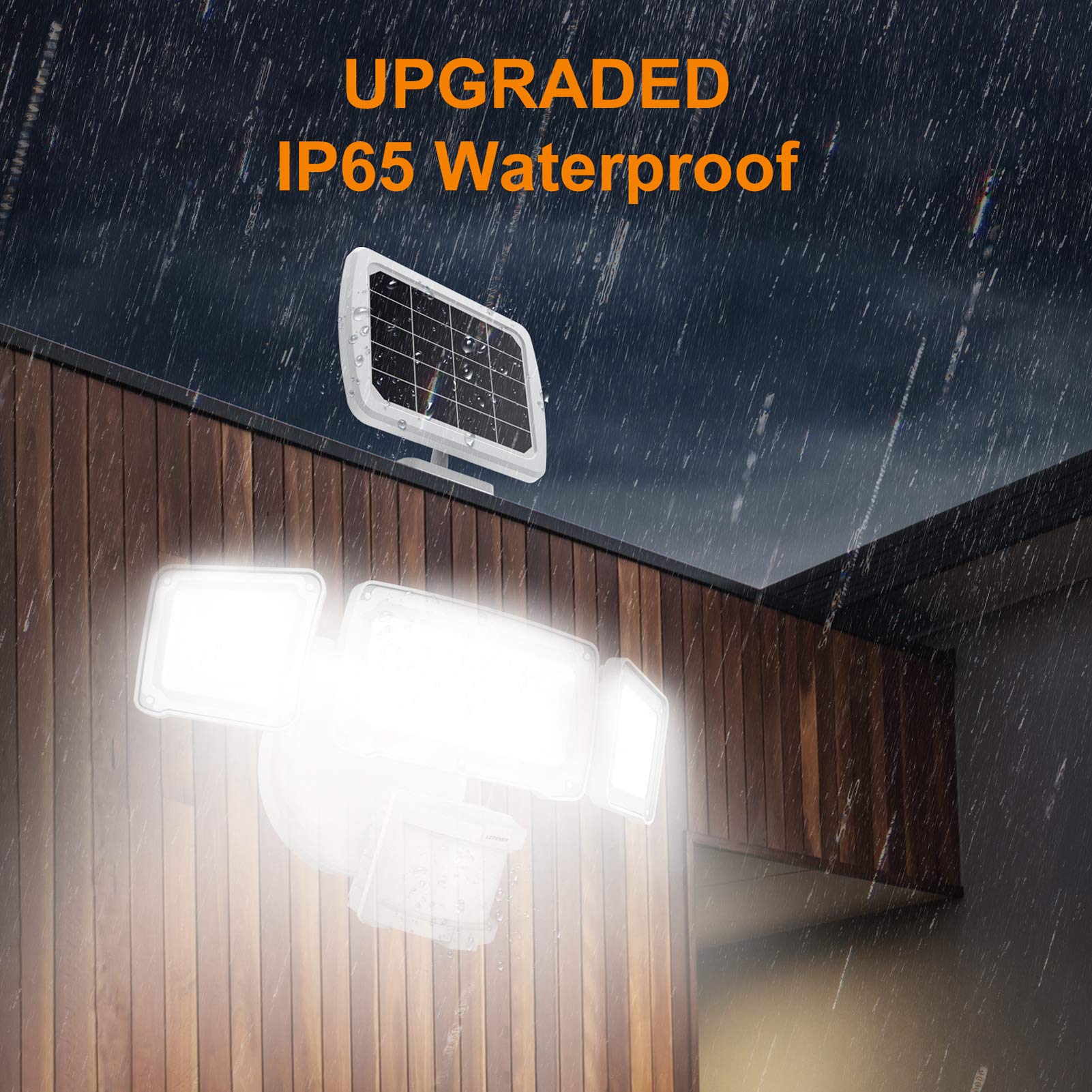 LEPOWER 2-Pack 45W LED Motion Sensor Security Light + 1600LM Solar Outdoor Light - Weatherproof Bright Lighting for Home, Garage, Yard, and Driveway Safety