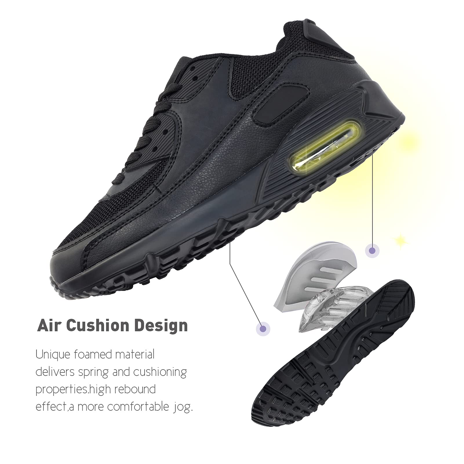 Hitmars Men's & Women's Running Shoes - Lightweight Air Cushion Sneakers for Walking, Fitness, Casual Wear - Low Top Lace-Up Trainers in Black/Green/Pink/White/Yellow (UK 3.5-12, EU 36-47) | Perfect for Jogging, Gym Workouts & Daily Comfort
