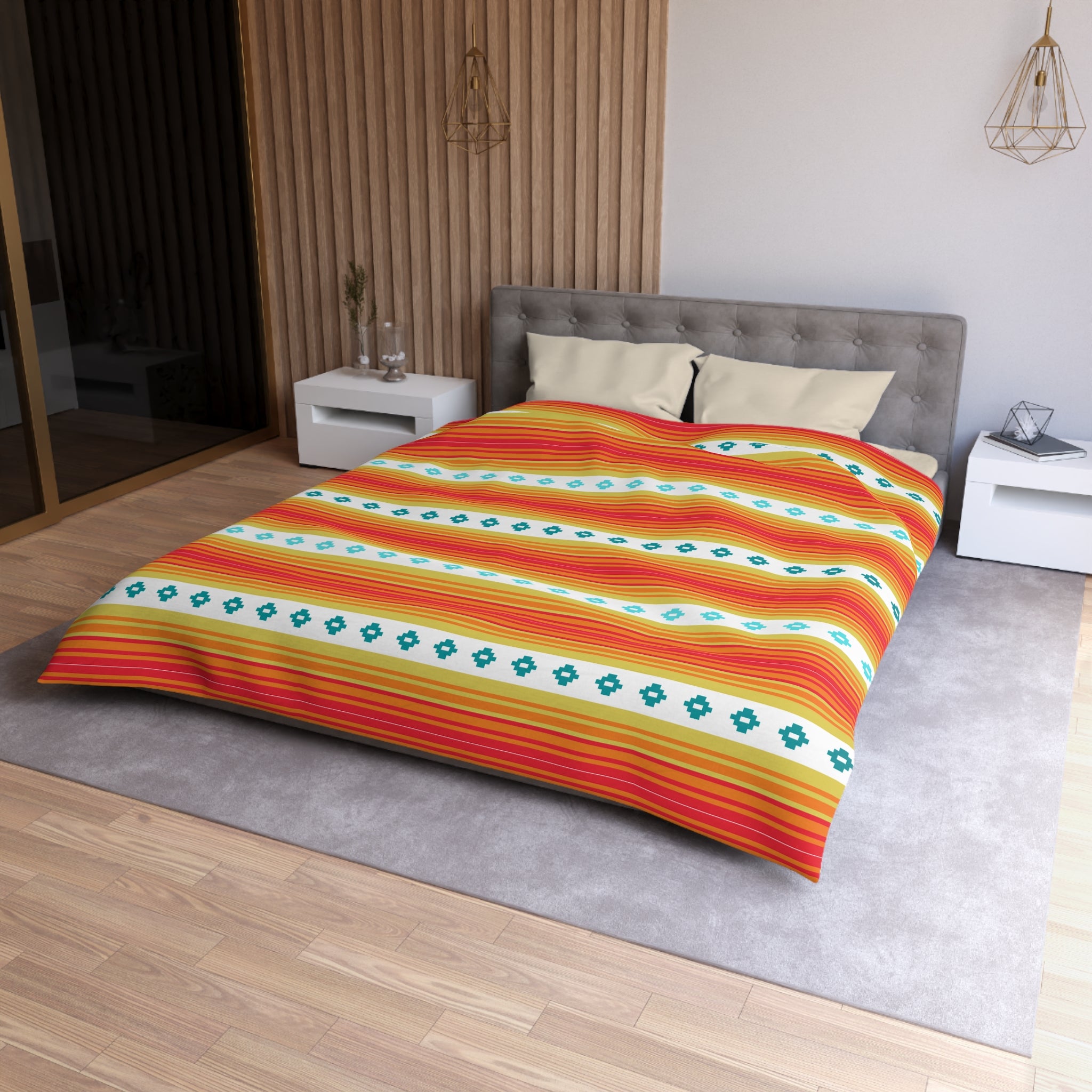 Southwestern Boho Bedroom Bedding Set - Soft Microfiber Duvet Cover with Piping - Queen, King, Full & Twin Sizes - Perfect for Guest Rooms & Vacation Homes