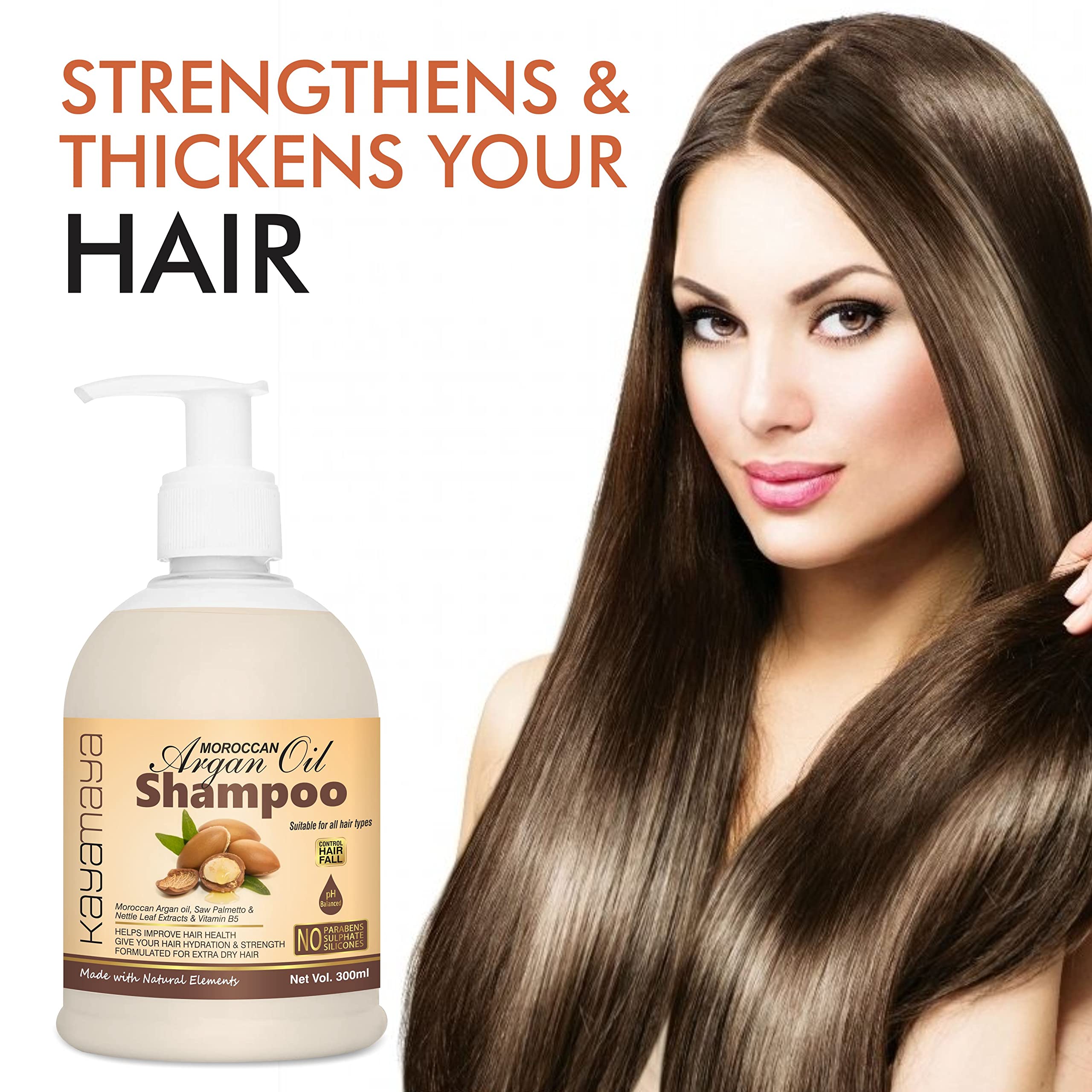 Kayamaya Moroccan Argan Oil Shampoo for Hair Growth & Repair - 300ml | Sulfate-Free, Hydrating & Nourishing Formula for Dry, Damaged Hair | Salon-Quality Hair Care at Home