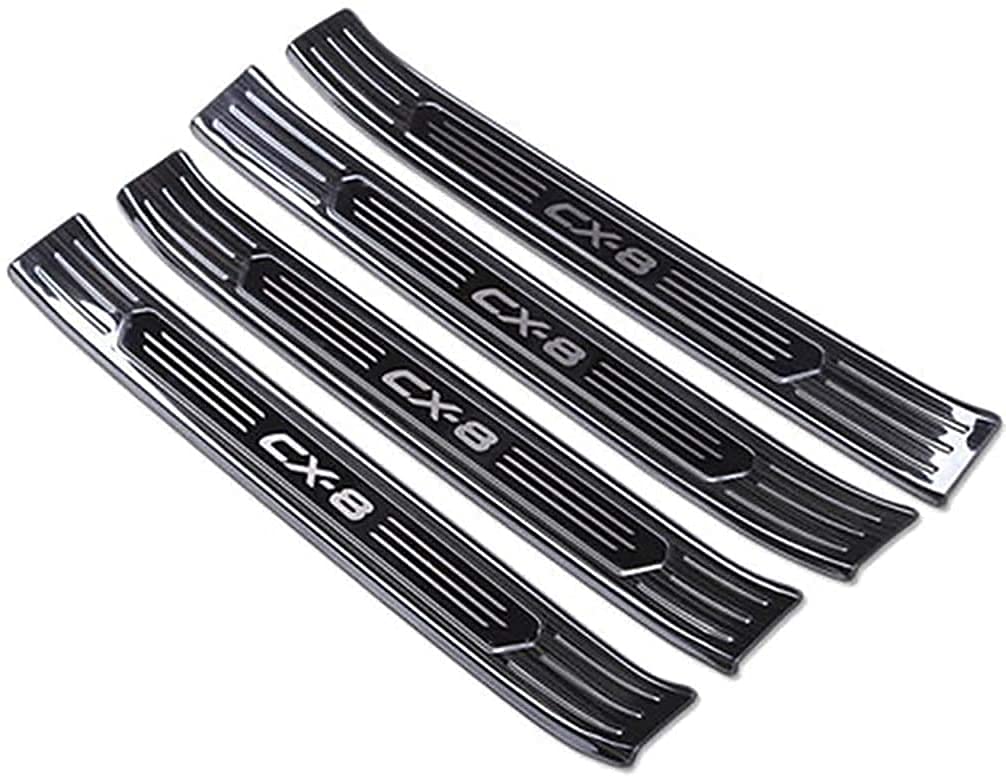 4 Pcs Stainless Steel Car Door Sill Protector for Mazda CX-8 CX8 (2019) - Non-Slip Threshold Kick Plates, Scuff Guard Accessories - Perfect for Daily Commuting & Family Road Trips
