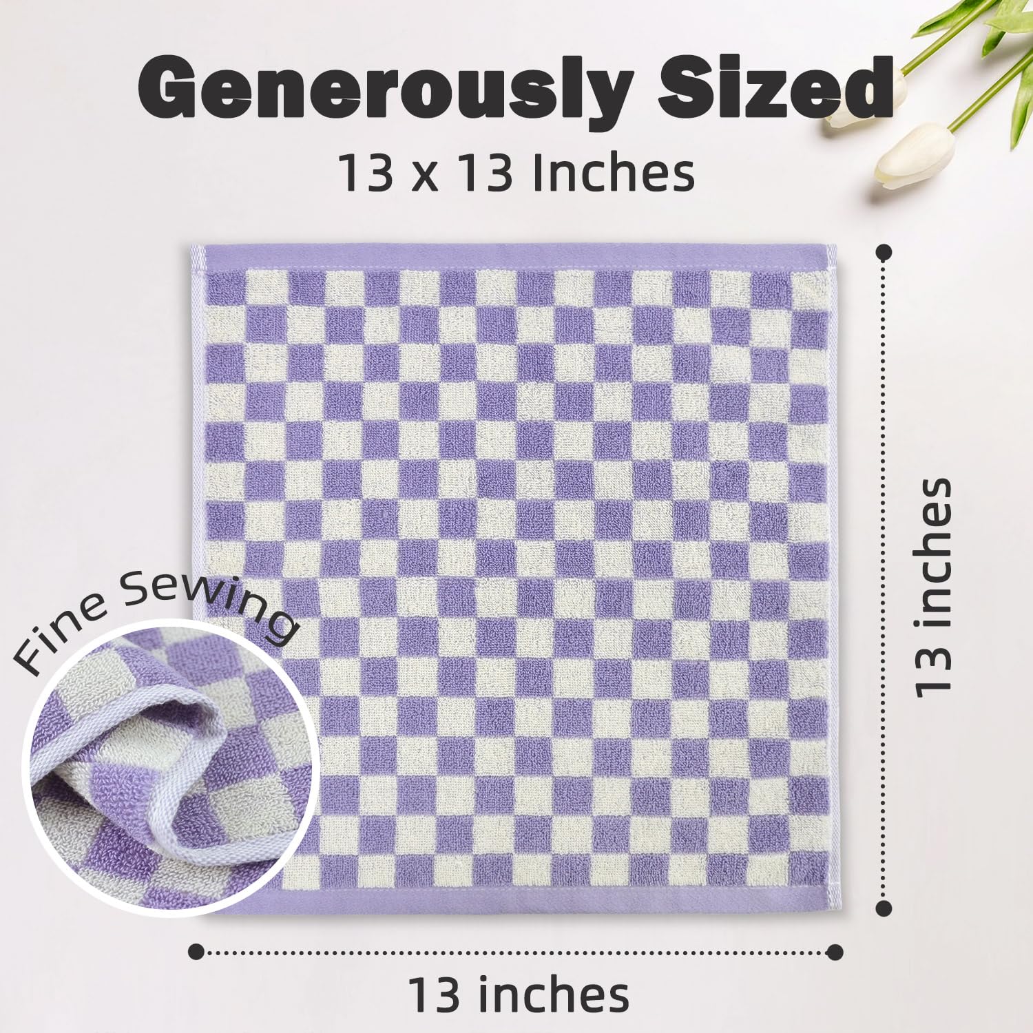 Premium 4-Pack Cotton Checkered Washcloths for Face & Body - 13x13 Inch Soft Bath Towels, Shower & Kitchen Use - Ideal for Daily Cleansing, Spa Days & Thoughtful Gifts