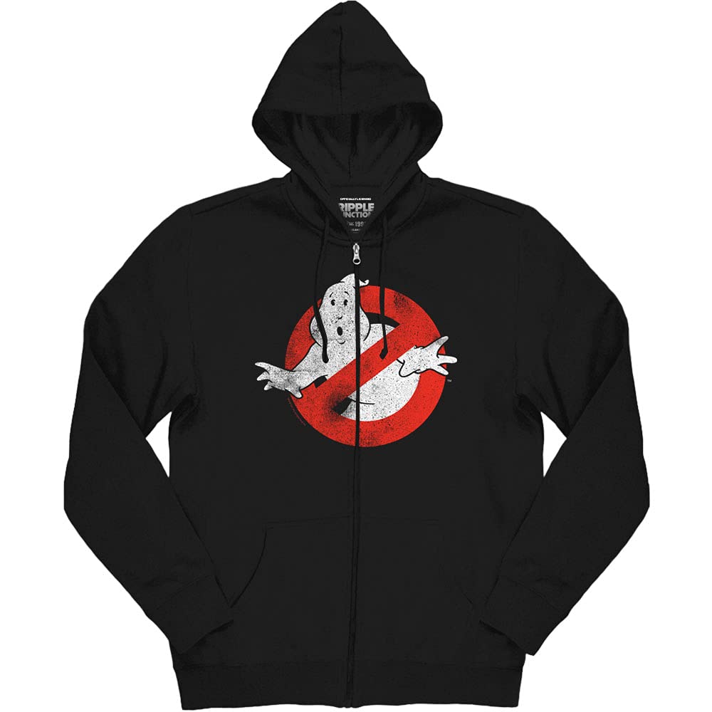 Ghostbusters Distressed No Ghost Logo Zip Hoodie for Men & Women - Comfortable & Stylish Pullover for Halloween, Cosplay & Casual Wear