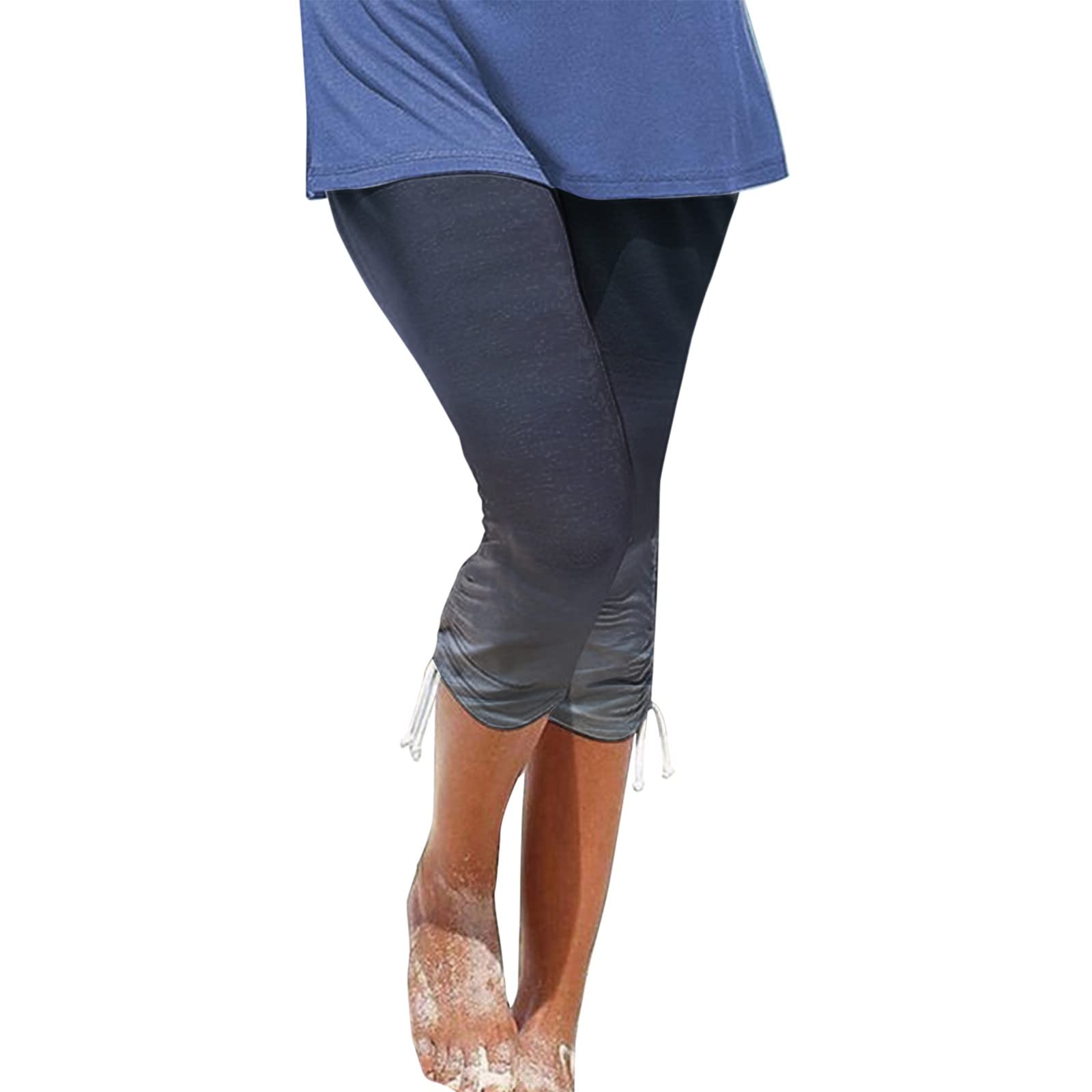 Women's Casual Pants - Petite Floral Print Drawstring Capri Leggings | Comfortable Vacation & Travel Pants for Summer Outfits