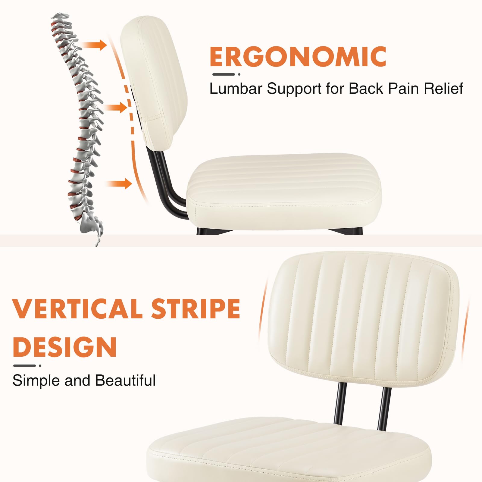 Sweetcrispy Mid Century Modern Dining Chairs Set of 4 - Upholstered Faux Leather Cushion Seat with Metal Legs, Cream White - Perfect for Kitchen, Dining Room & Living Room Accent Furniture