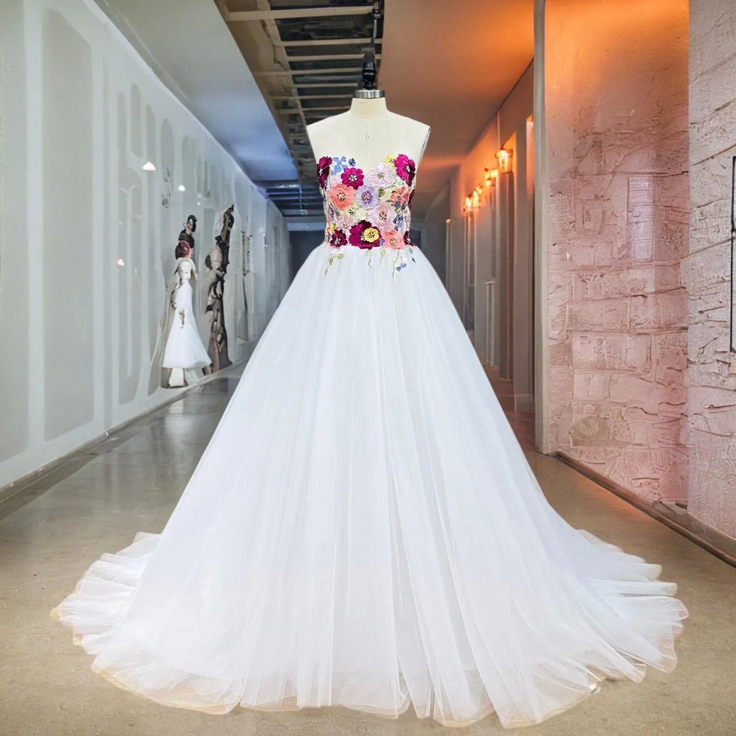 Elegant Sweetheart Neckline Beaded Sequin Wedding Gown with Colorful Floral Embroidery - Perfect for Bridal, Prom, and Formal Occasions