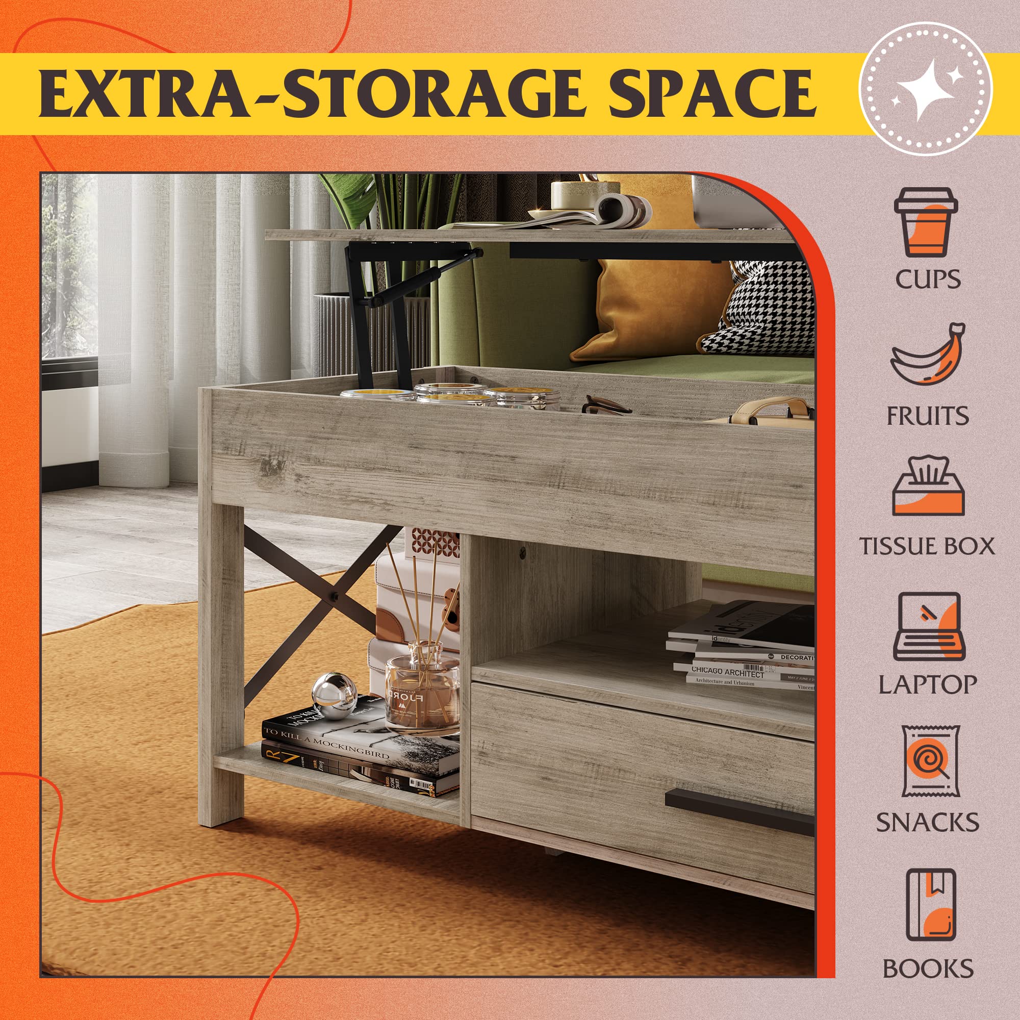 Lift Top Coffee Table with Storage - 39