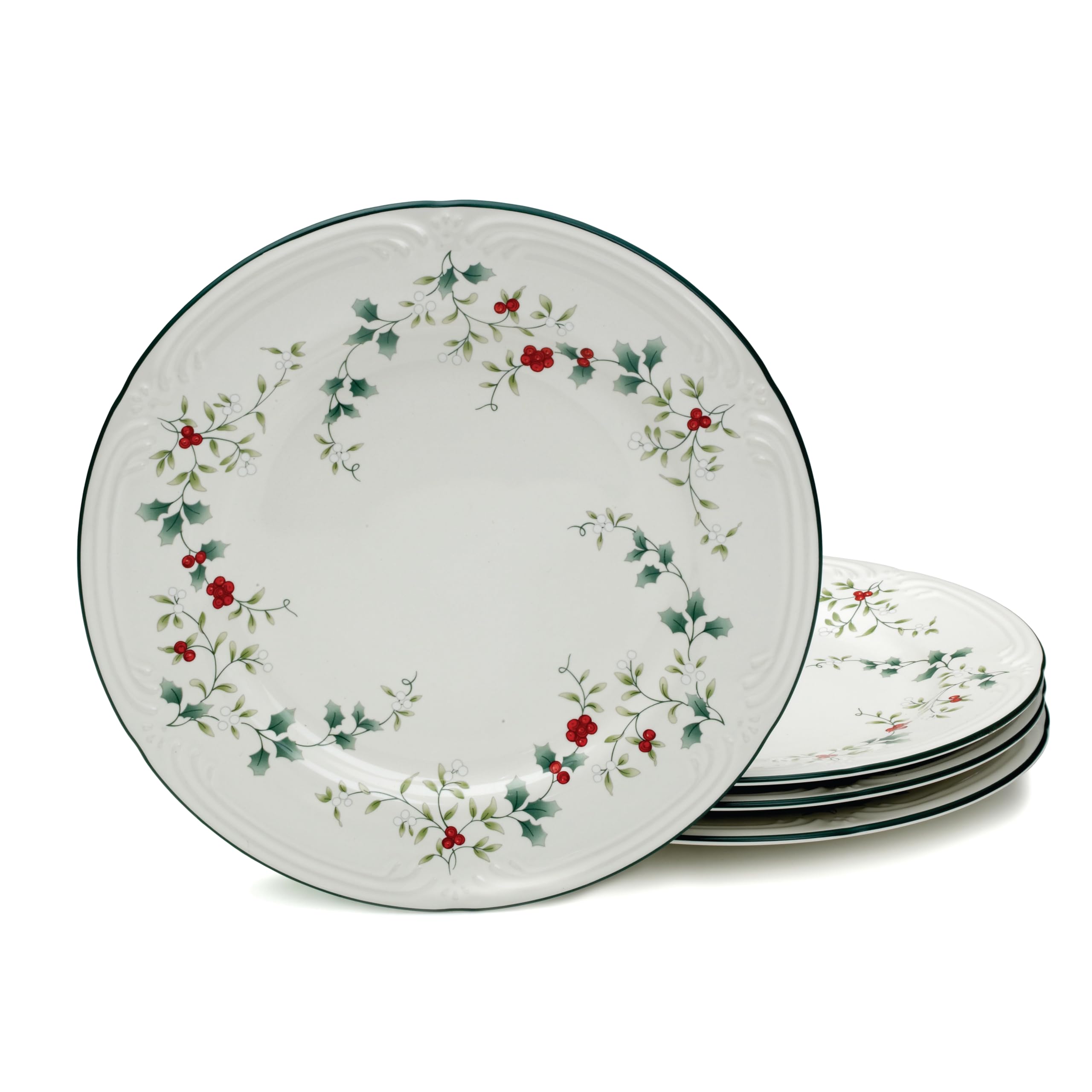 Pfaltzgraff Winterberry 10.5-Inch Dinner Plates Set of 4 - White Ceramic Plates for Holiday Dining & Entertaining - Perfect for Christmas, Thanksgiving & Family Gatherings