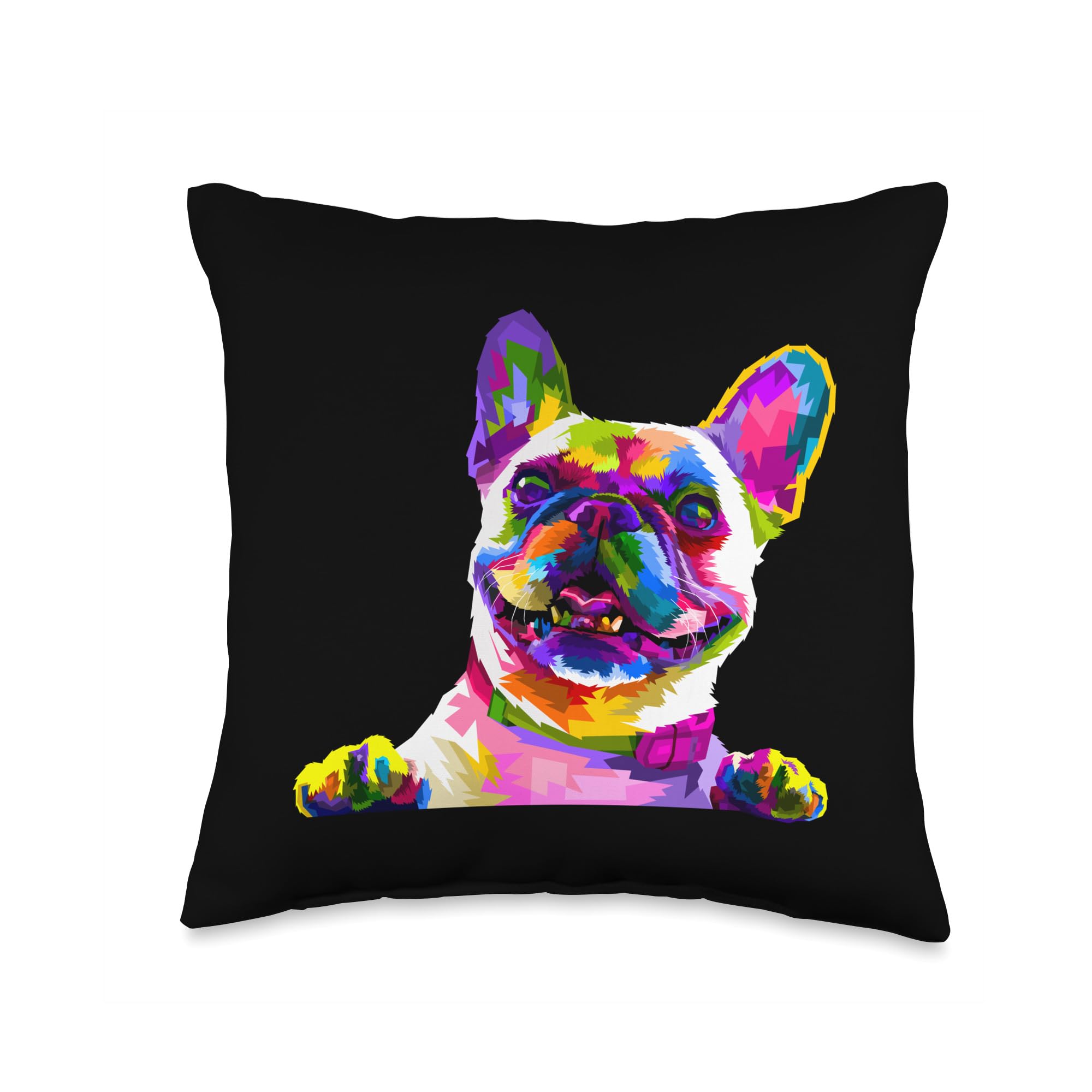 French Bulldog Pop Art Portrait Throw Pillow - Frenchie Bouledogue Dog Lover Home Decor - Perfect for Living Room, Bedroom & Nursery Decor