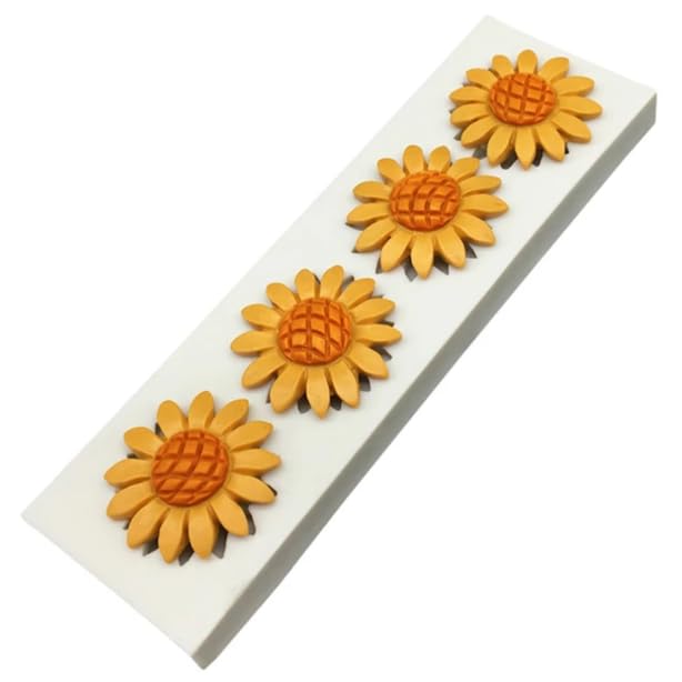 Premium Daisy & Sunflower Silicone Fondant Molds - 4 Cavity Chocolate, Cookie, Cupcake, Candy Mold for Baking, Cake Decorating, Gummy, Jelly, Resin & Polymer Clay Crafts - Perfect for Baby Showers, Wedding Cakes & DIY Home Baking Projects