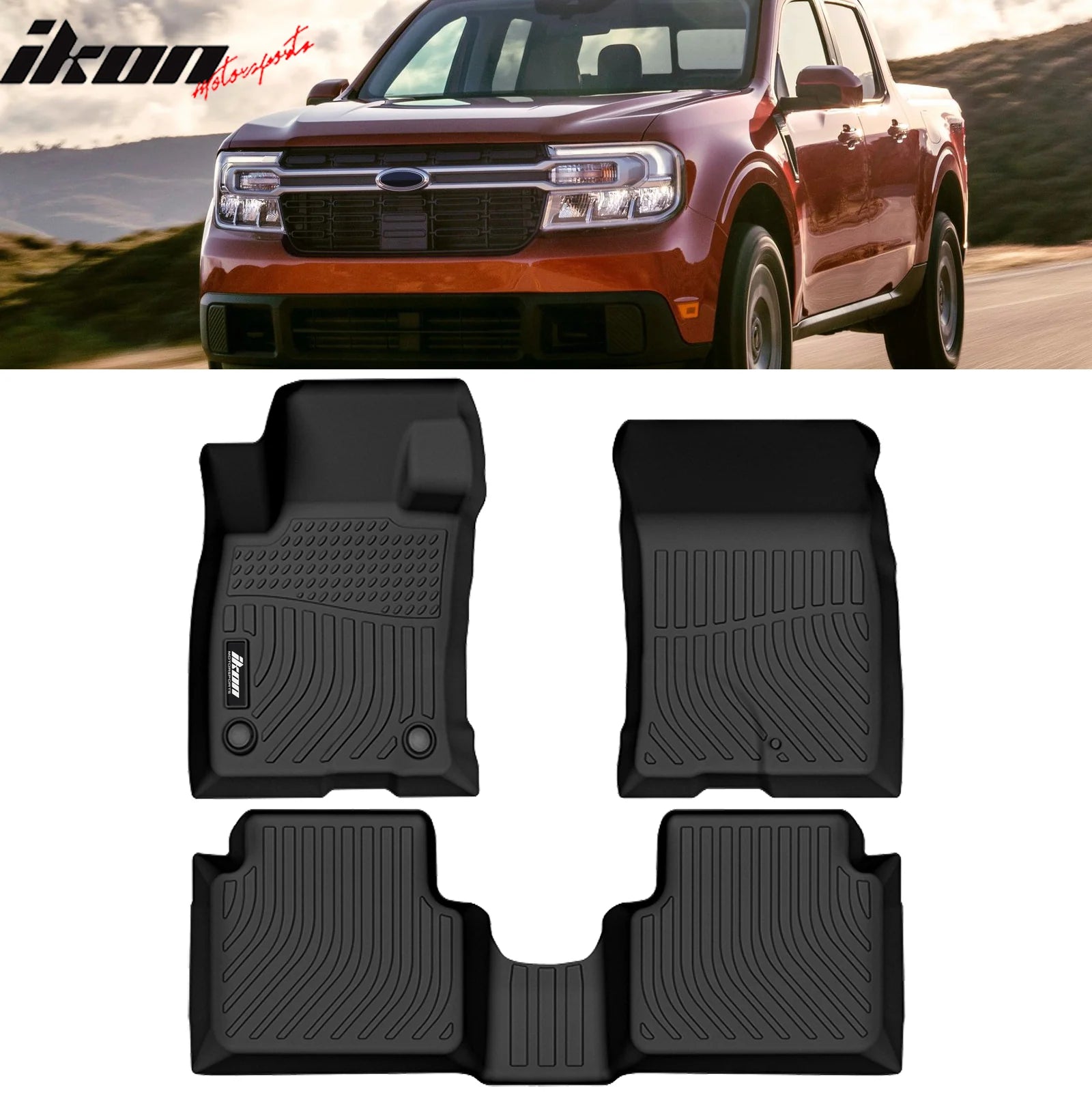 Custom Fit All-Weather Floor Mats for 2022-2023 Ford Maverick 2.0L - 3PC Set of TPE Thermoplastic Elastomer Molded Liners (Front & Rear) - Durable Black Interior Protection for Trucks - Perfect for Off-Road, Work & Daily Commute