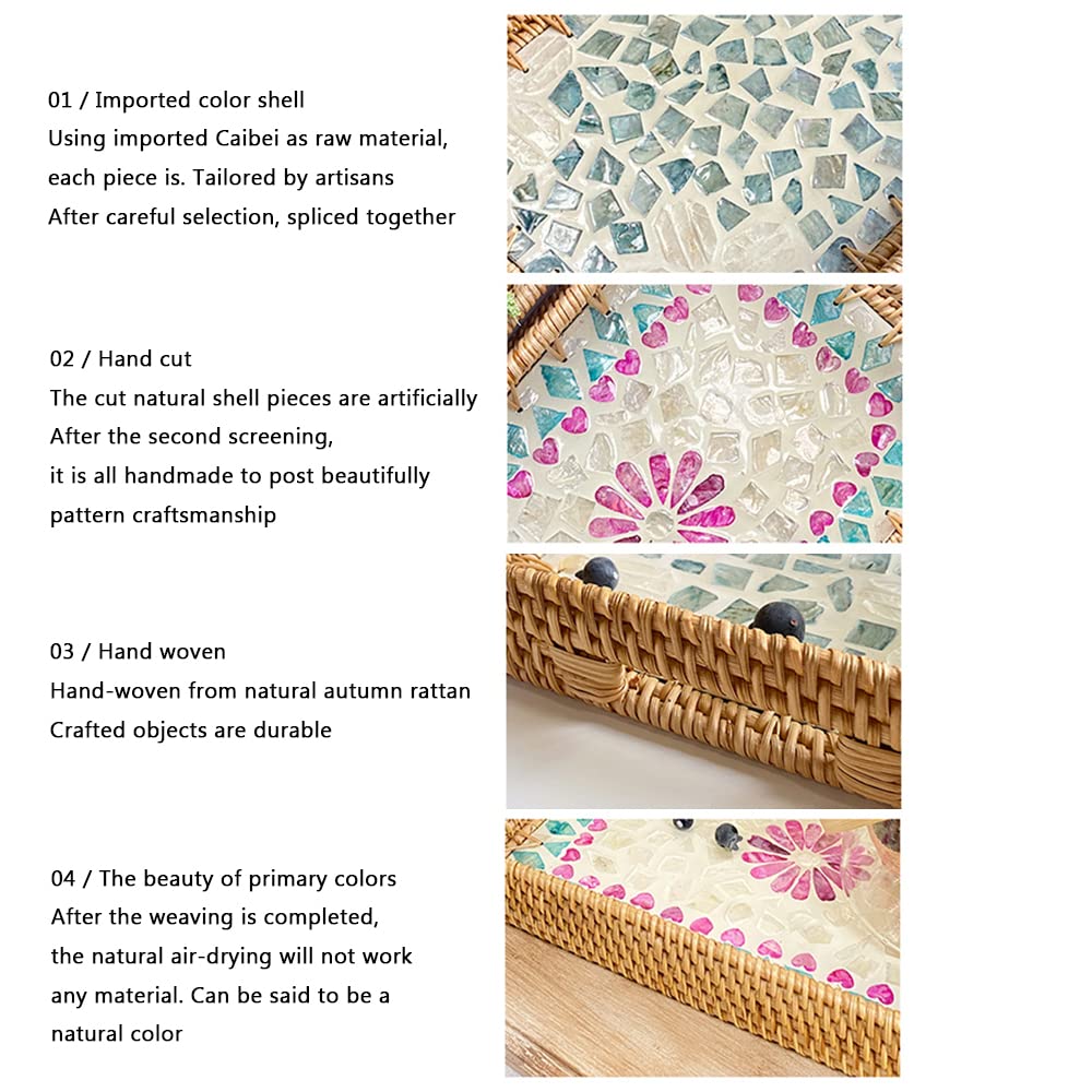 Hand Woven Rattan Serving Tray with Handle - Natural Wicker Coffee Tray for Breakfast, Tea, Drinks & Snacks - Perfect for Dining Table, Bedroom, or Outdoor Picnic Use